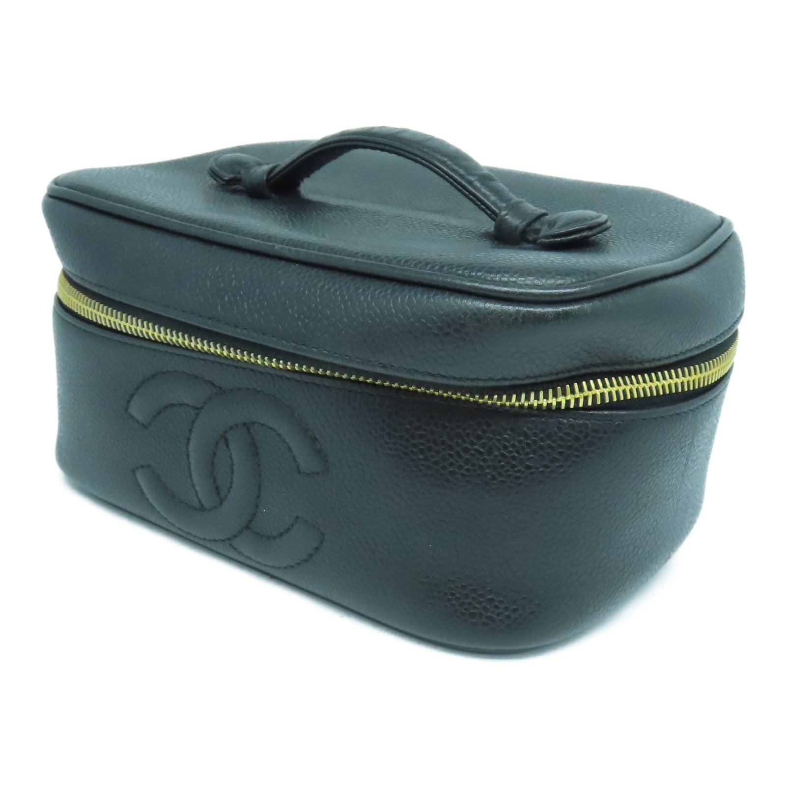 CHANEL 【激減優惠】Caviar皮革Vintage Vanity Case金扣化妝袋黑色