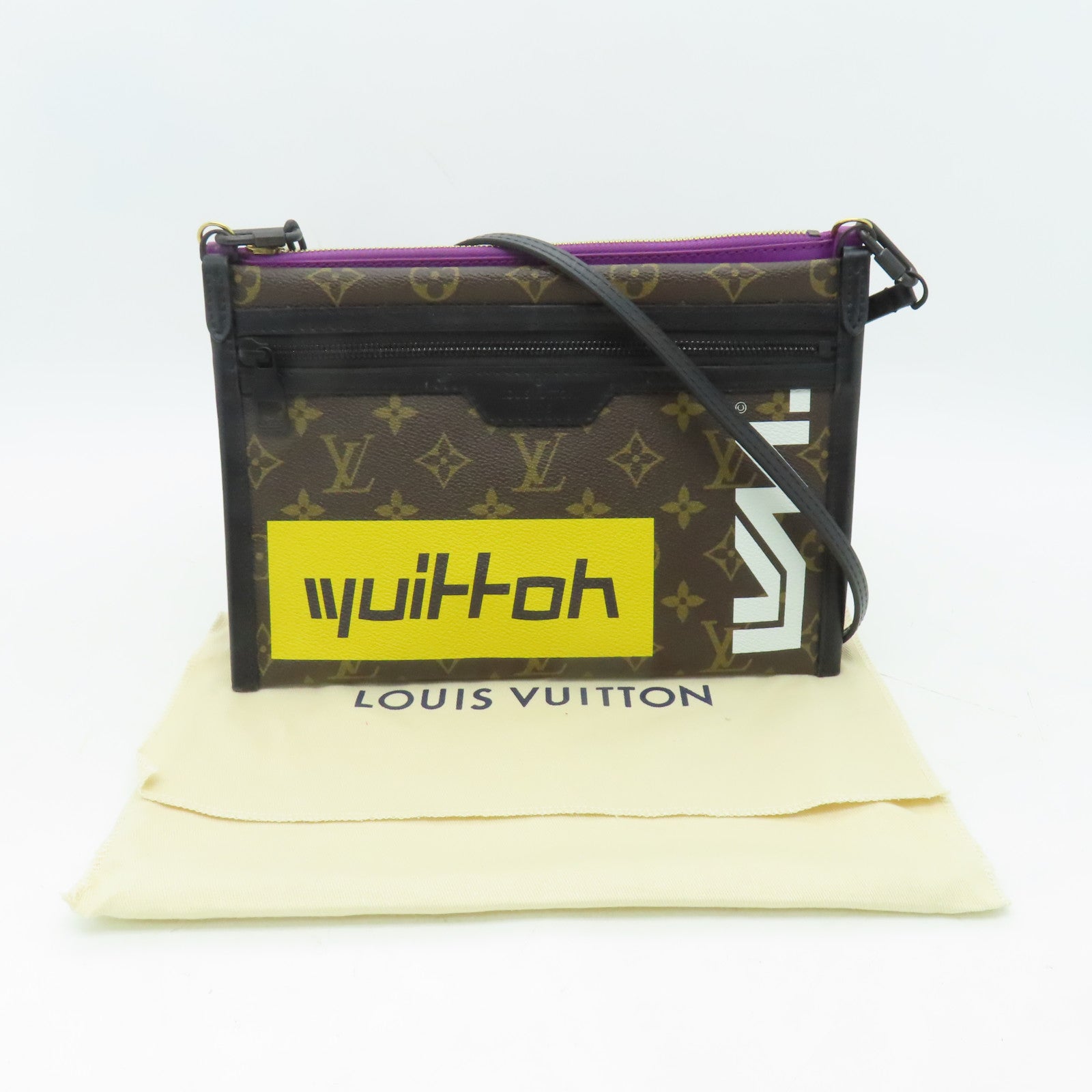 LOUIS VUITTON Monogram/帆布Monogram D.Flat Shoulder Bag金扣肩背袋啡色/紫色
