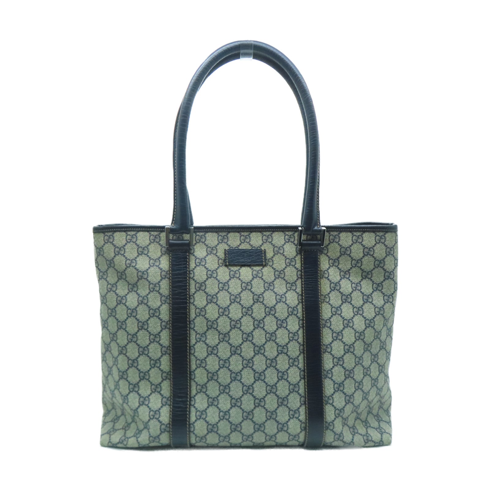 GUCCI 塗層帆布Tote Bag銀扣肩背袋灰色/藍色