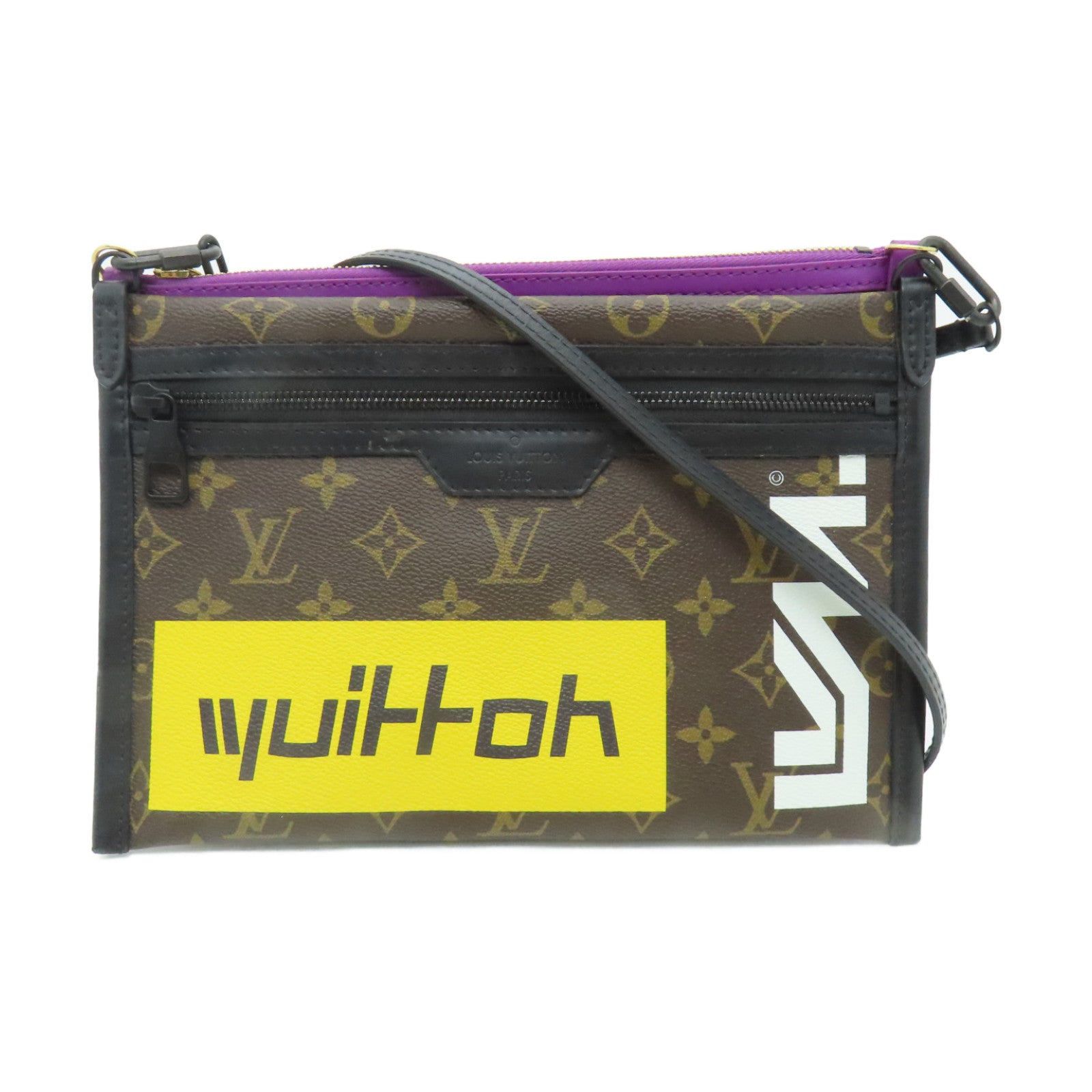 LOUIS VUITTON Monogram/帆布Monogram D.Flat Shoulder Bag金扣肩背袋啡色/紫色