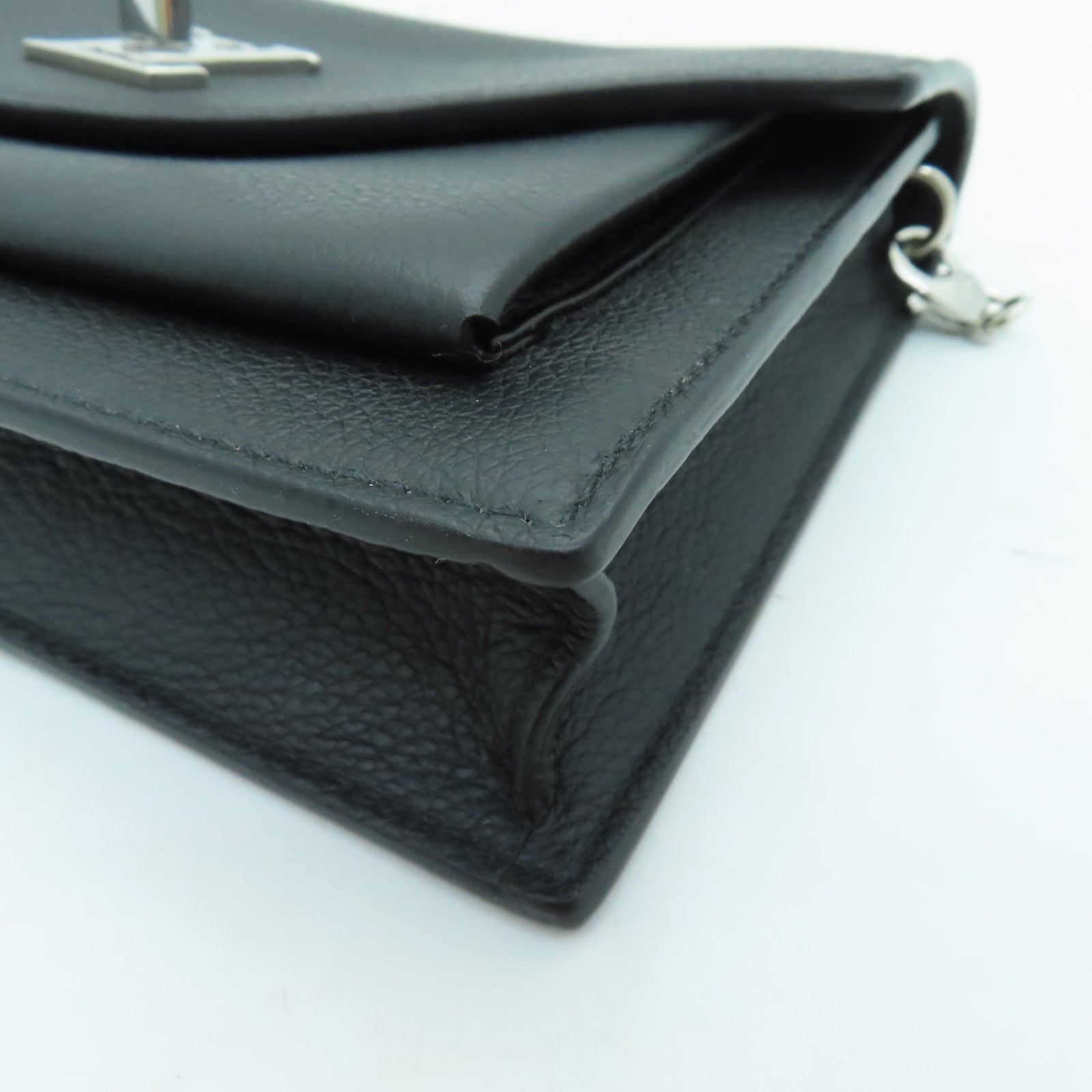 LOUIS VUITTON Leather Mylockme Chain Pochette Silver Buckle Shoulder Bag Black
