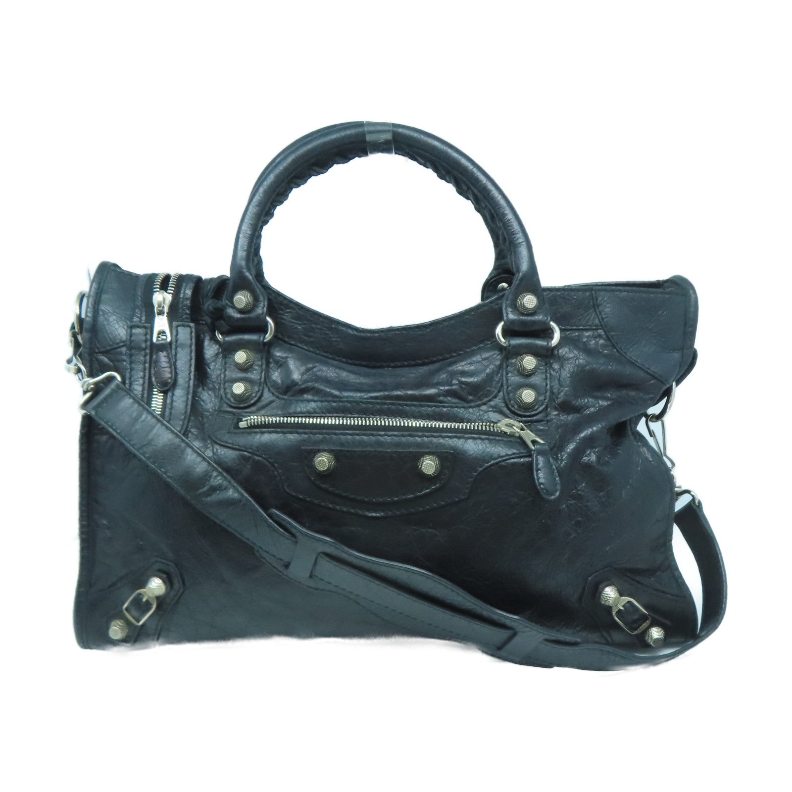 BALENCIAGA 牛皮皮革Giant City銀扣手挽肩背兩用袋黑色