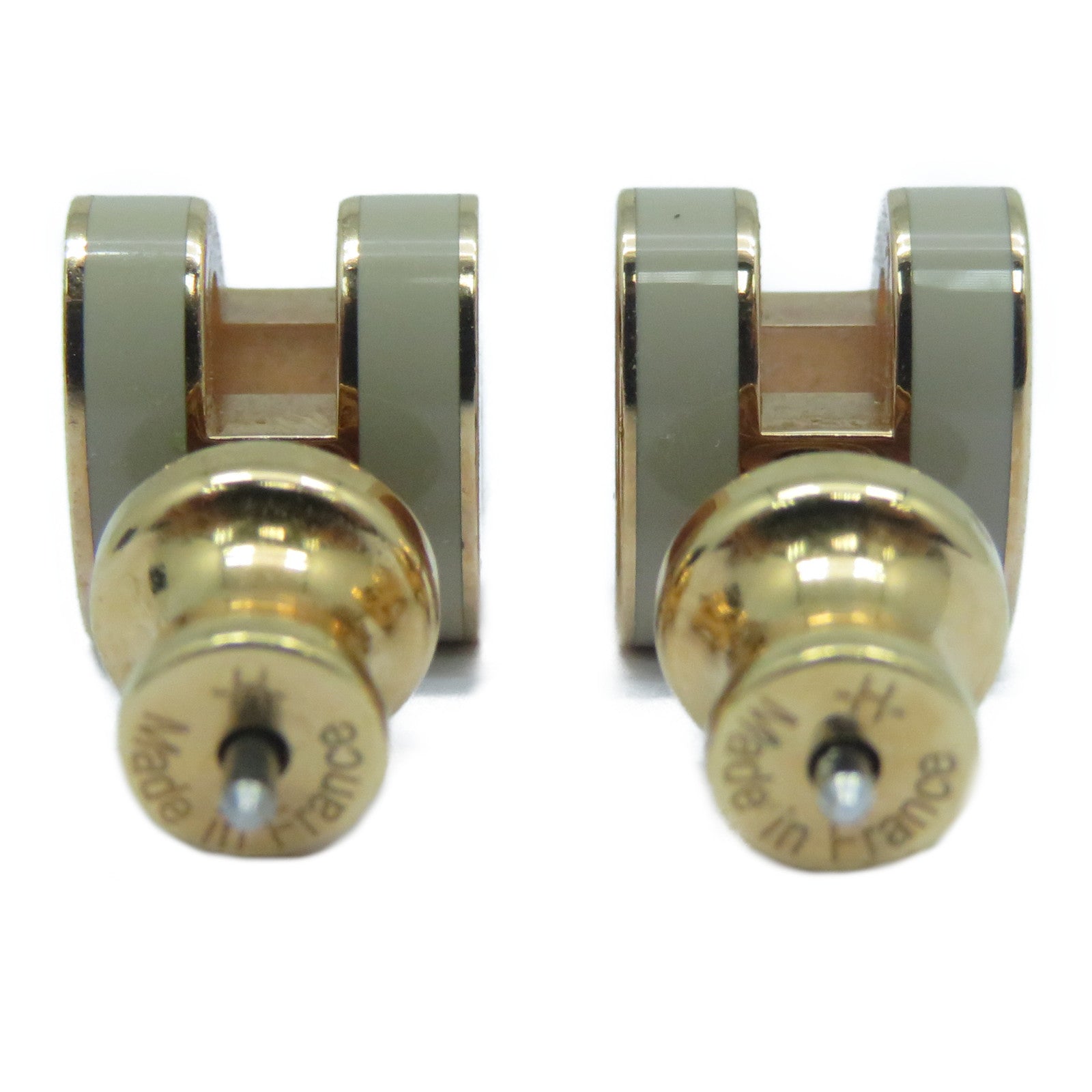 HERMES 金屬Mini Pop H Earrings金扣耳環米色