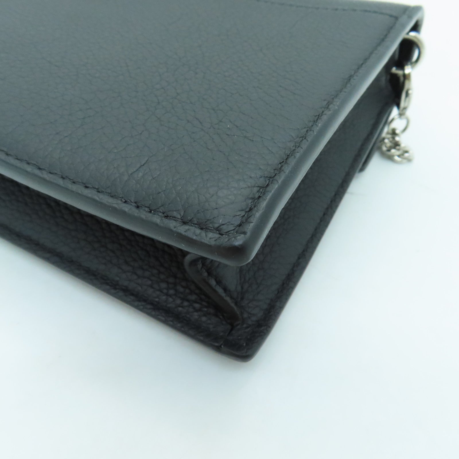 LOUIS VUITTON Leather Mylockme Chain Pochette Silver Buckle Shoulder Bag Black