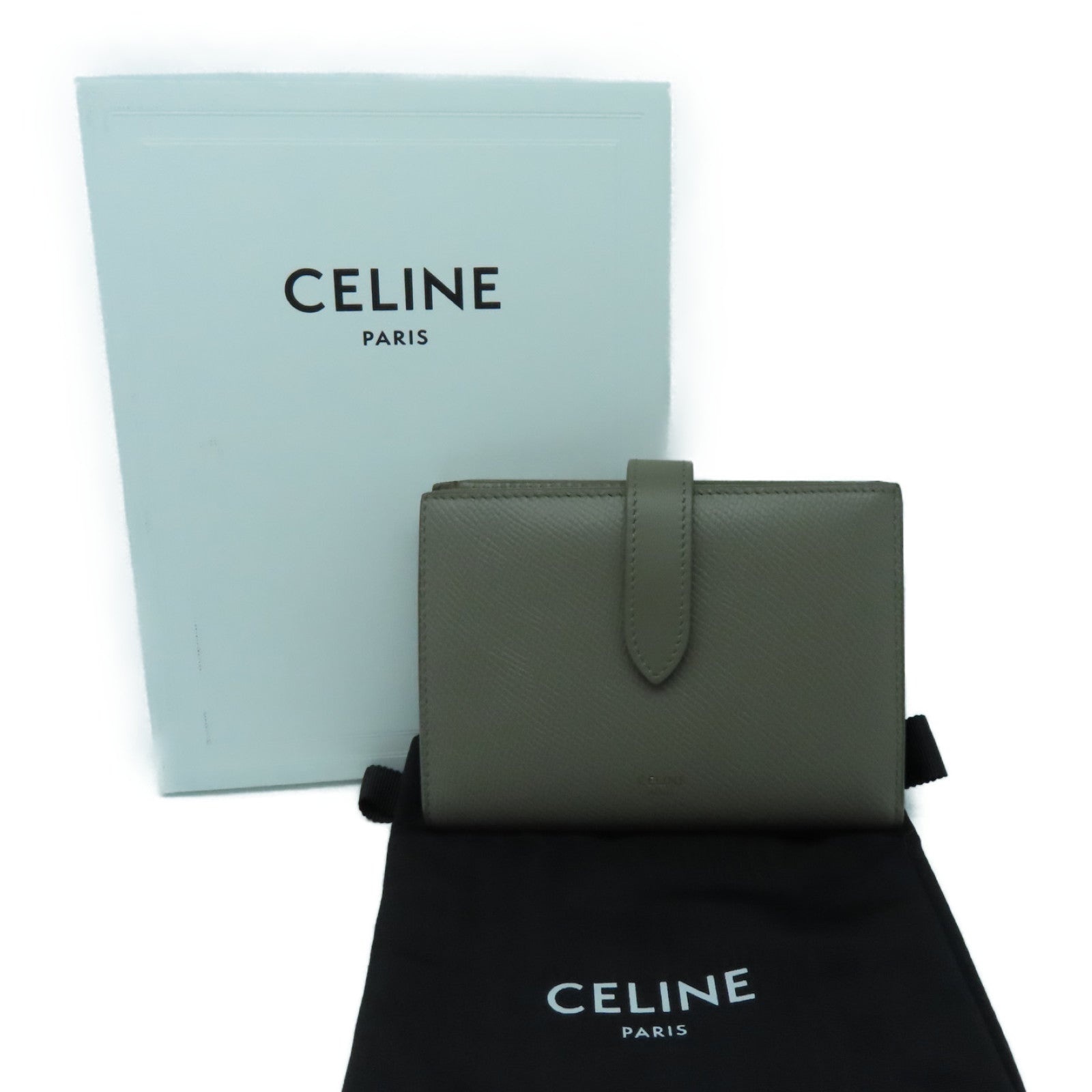 CELINE Medium Strap Wallet グレー Celine Large Strap Wallet Gray/Blue Bicolor Grained Calfskin