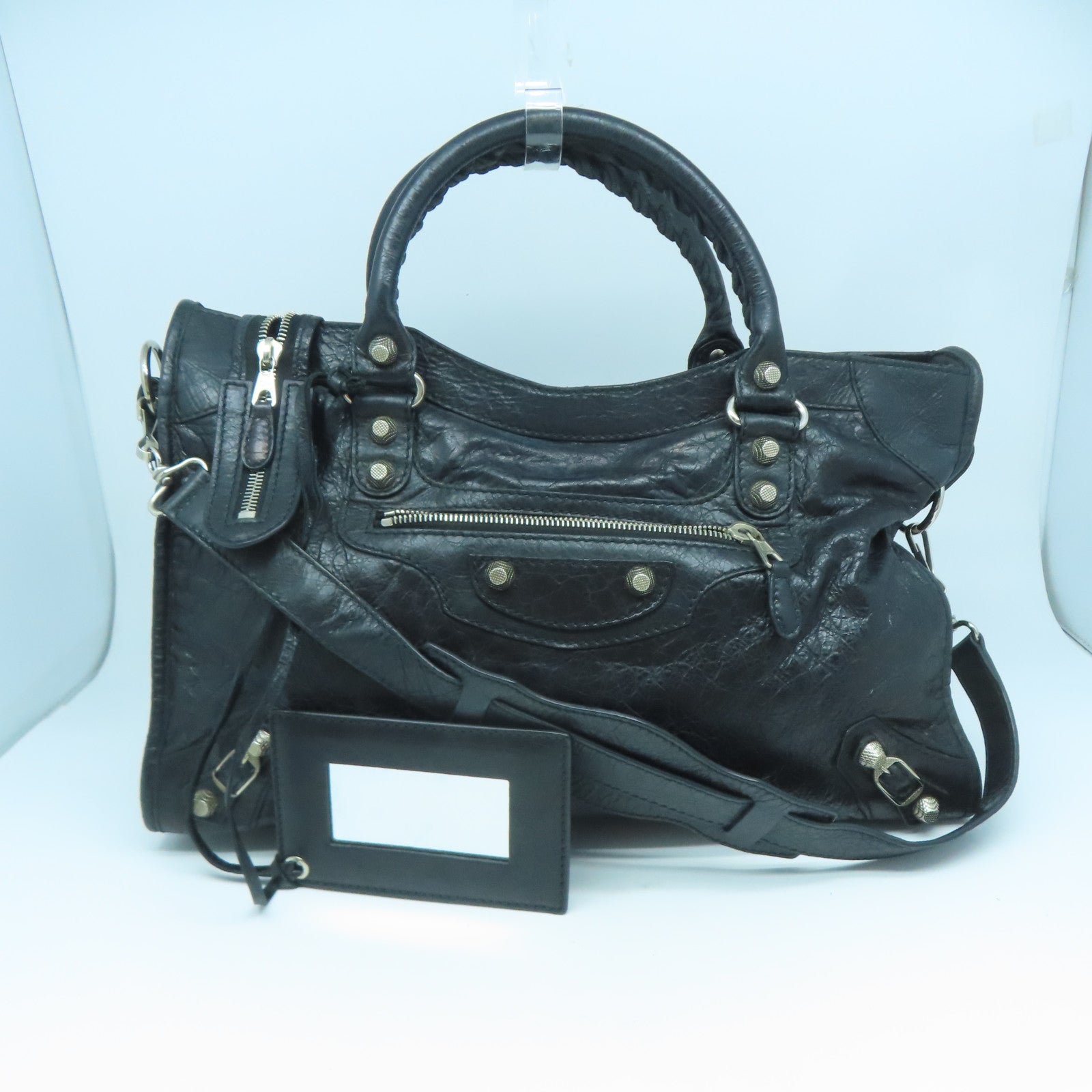 BALENCIAGA 牛皮皮革Giant City銀扣手挽肩背兩用袋黑色