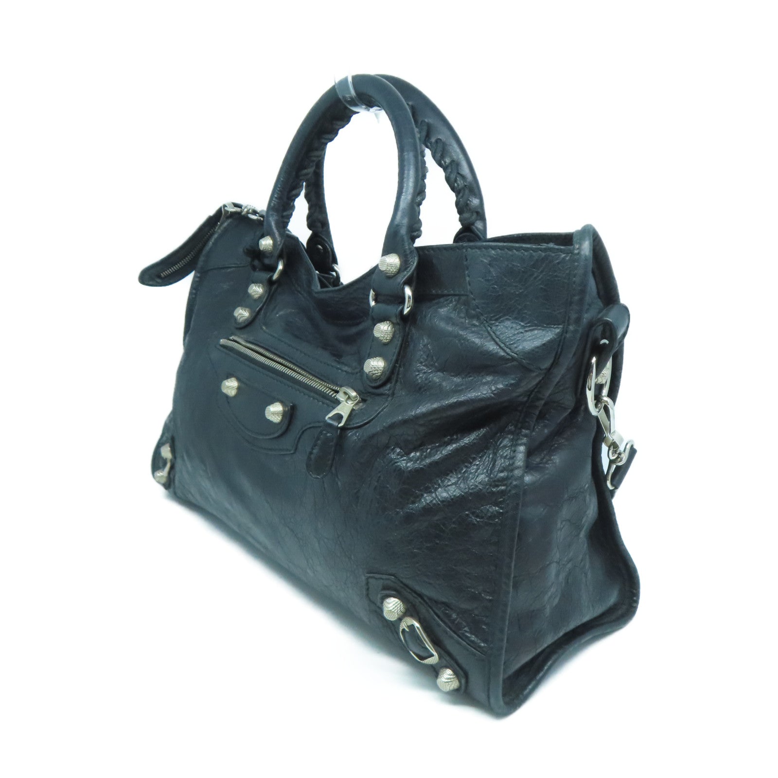 BALENCIAGA 牛皮皮革Giant City銀扣手挽肩背兩用袋黑色