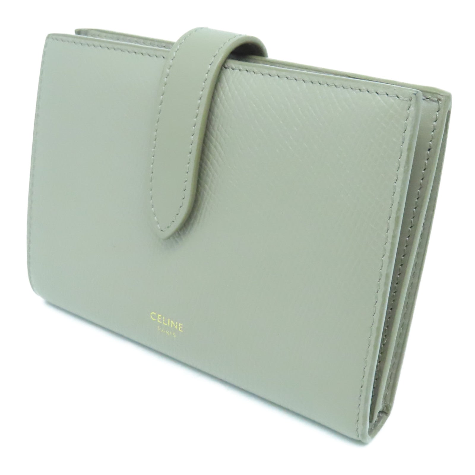 CELINE 牛皮皮革Medium Strap Wallet金扣钱包灰色