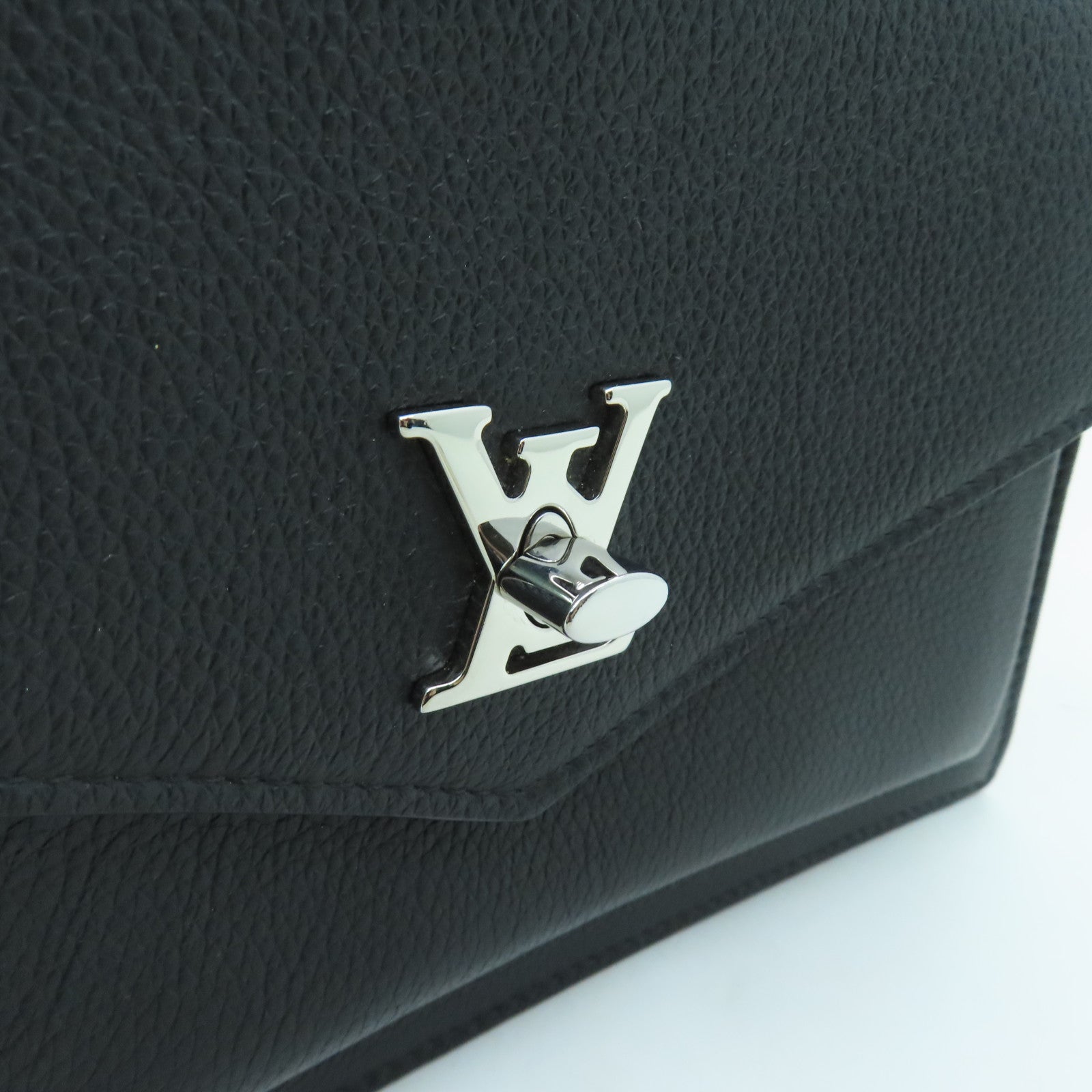 LOUIS VUITTON Leather Mylockme Chain Pochette Silver Buckle Shoulder Bag Black