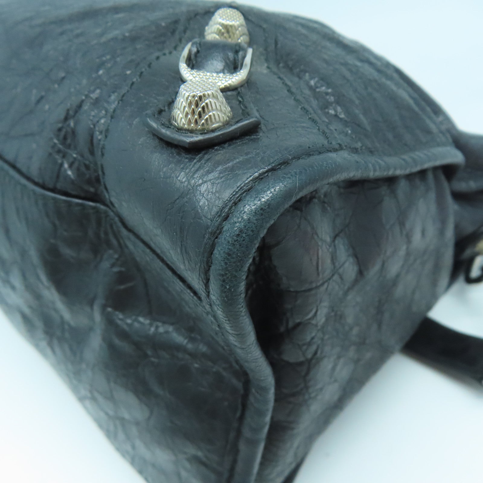 BALENCIAGA 牛皮皮革Giant City銀扣手挽肩背兩用袋黑色
