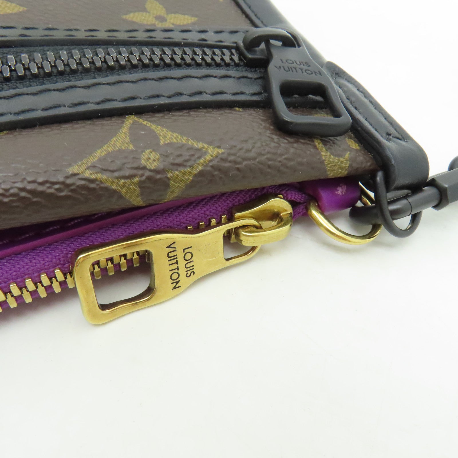 LOUIS VUITTON Monogram/帆布Monogram D.Flat Shoulder Bag金扣肩背袋啡色/紫色