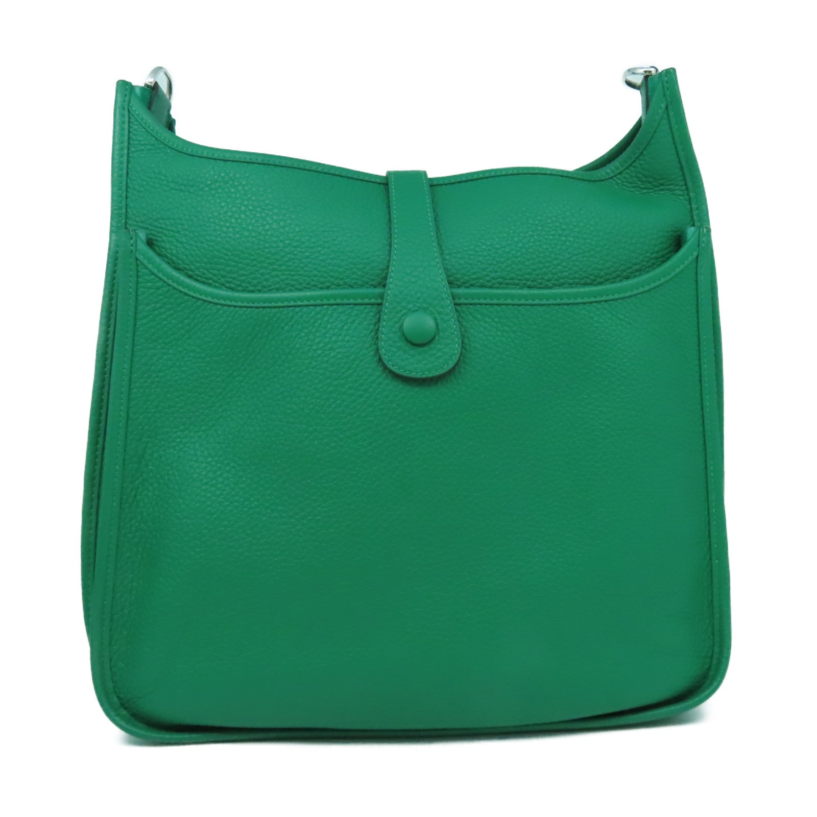 HERMES Clemence皮革Evelyne GM銀扣肩背袋綠色