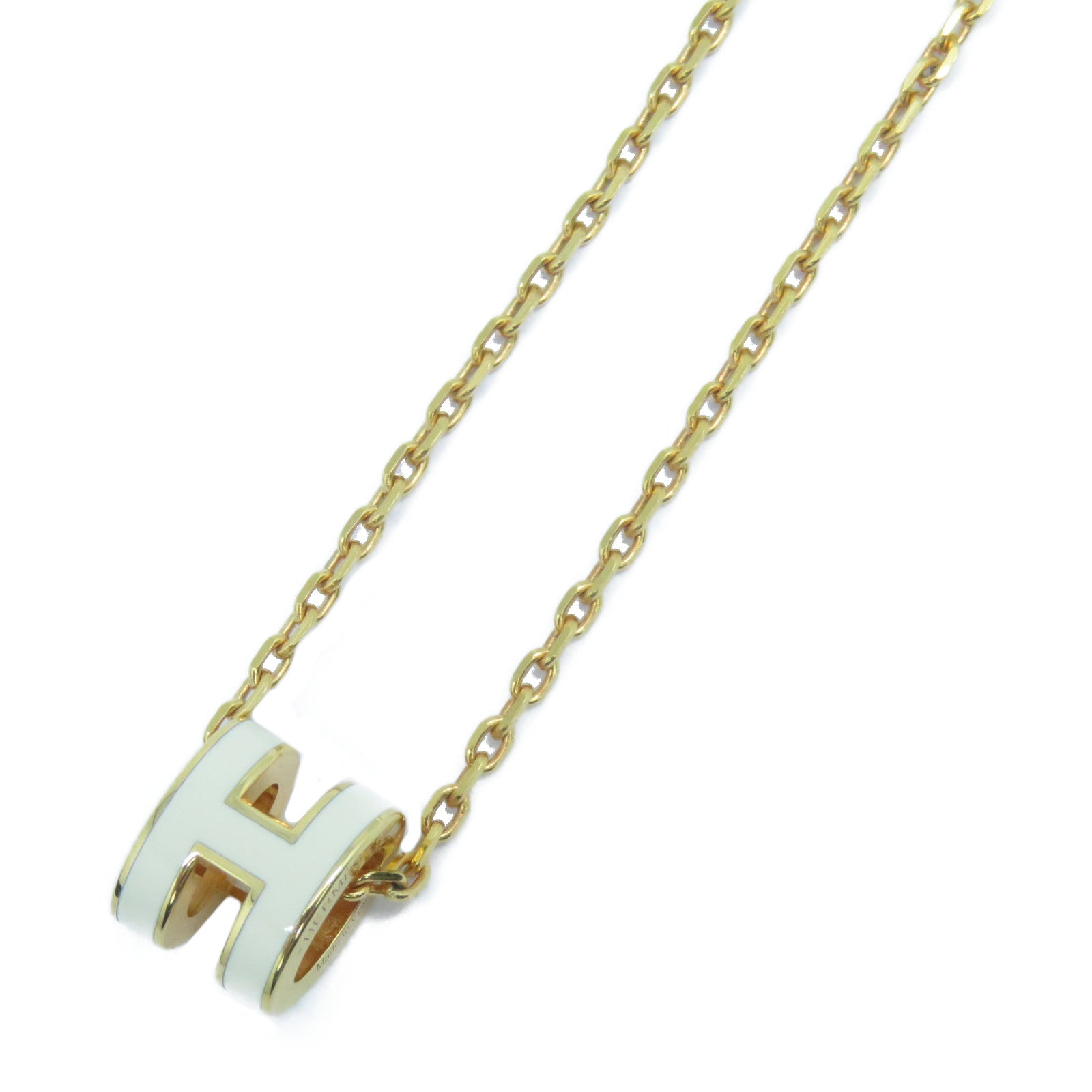HERMES 金屬Mini Pop H Necklace金扣項鍊Nata奶油白色