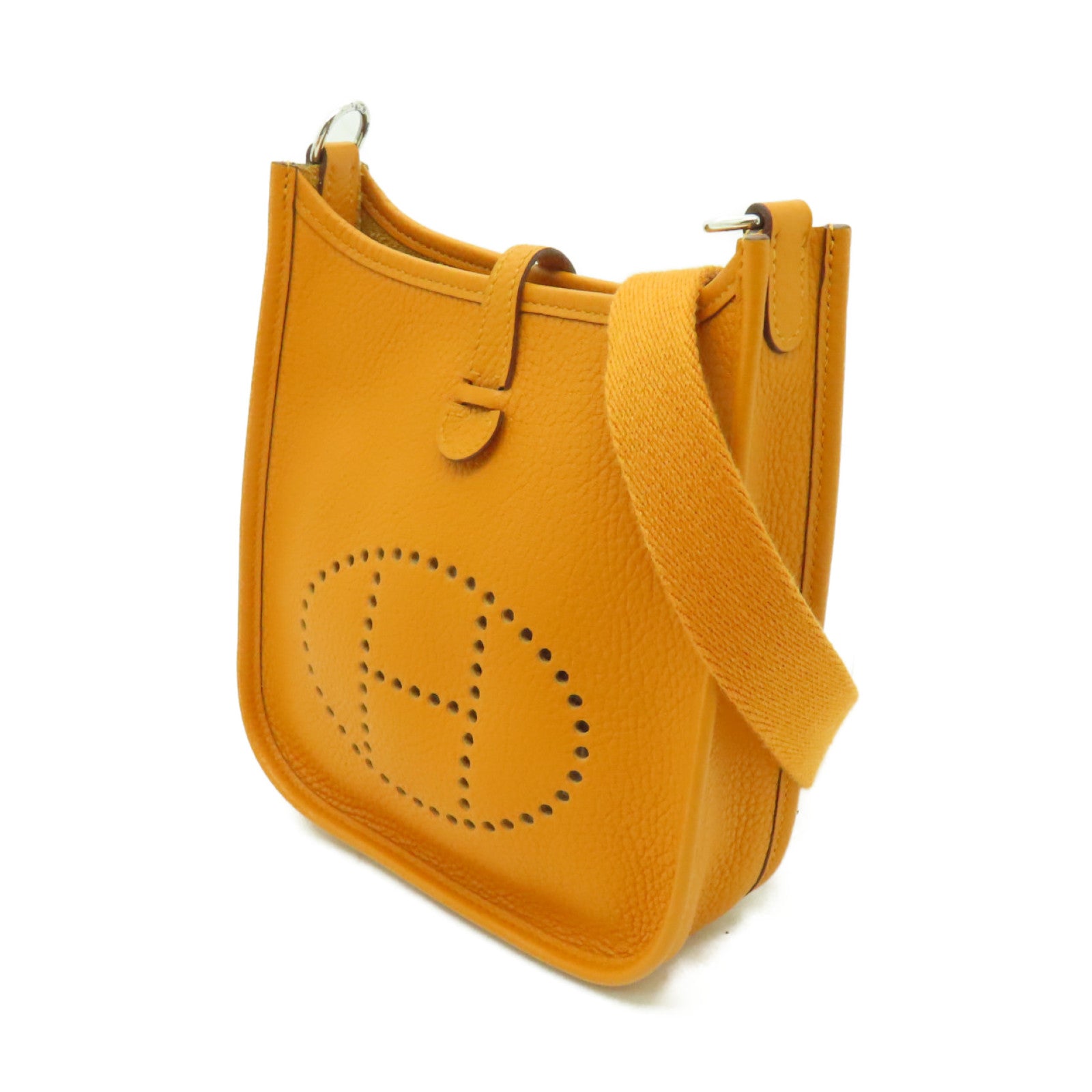 HERMES Maurice皮革Evelyne TPM銀扣肩背袋Apricot橙色