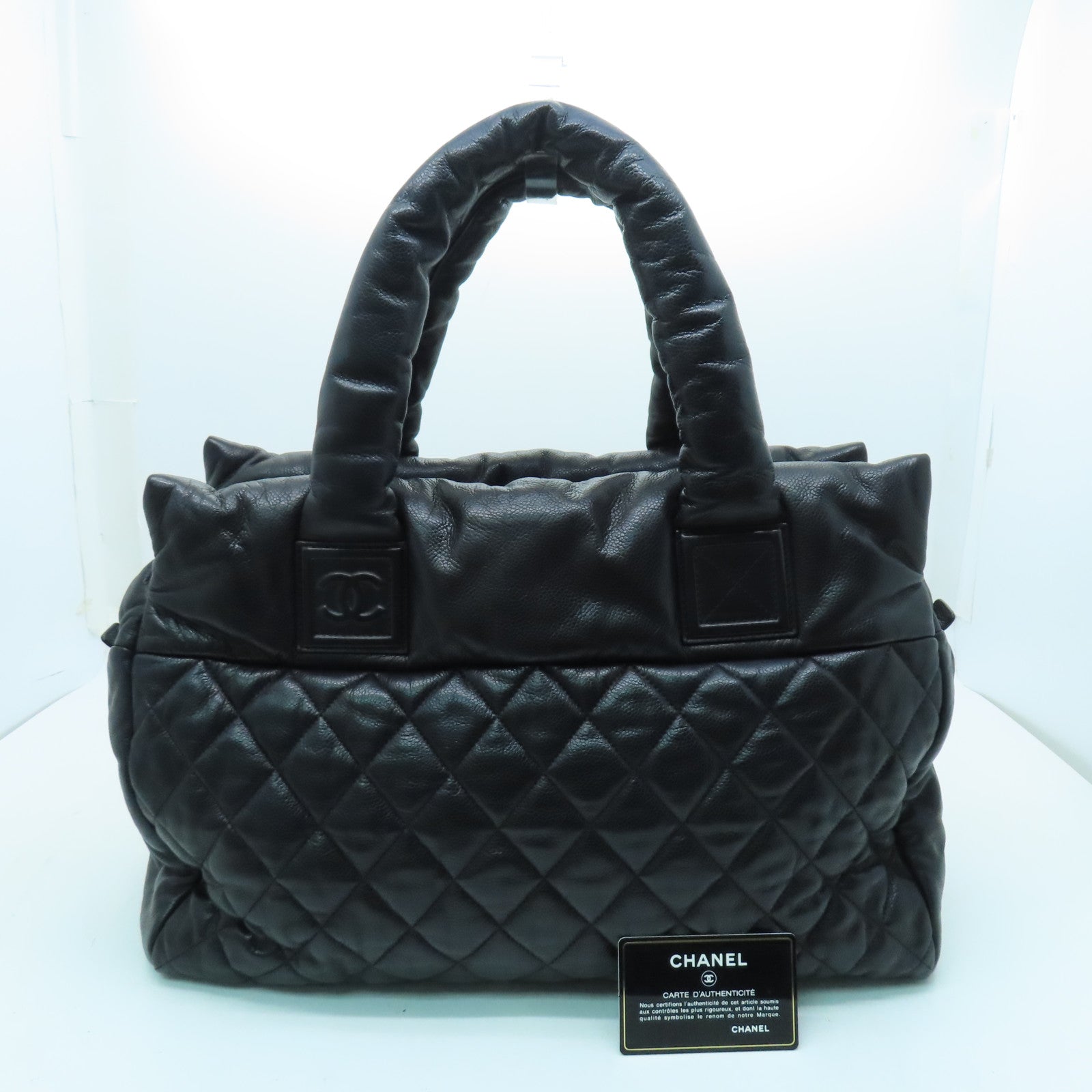 CHANEL diamond Caviar leather CoCo Cocoon silver buckle handle bag black