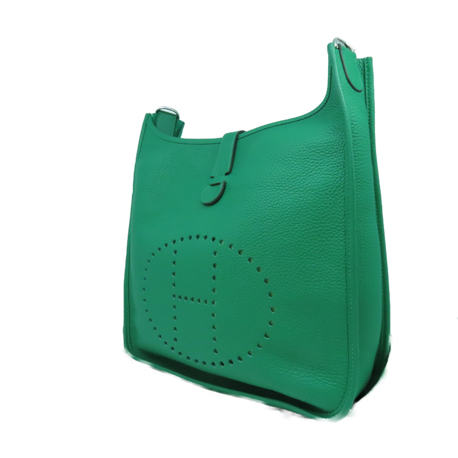 HERMES Clemence皮革Evelyne GM銀扣肩背袋綠色