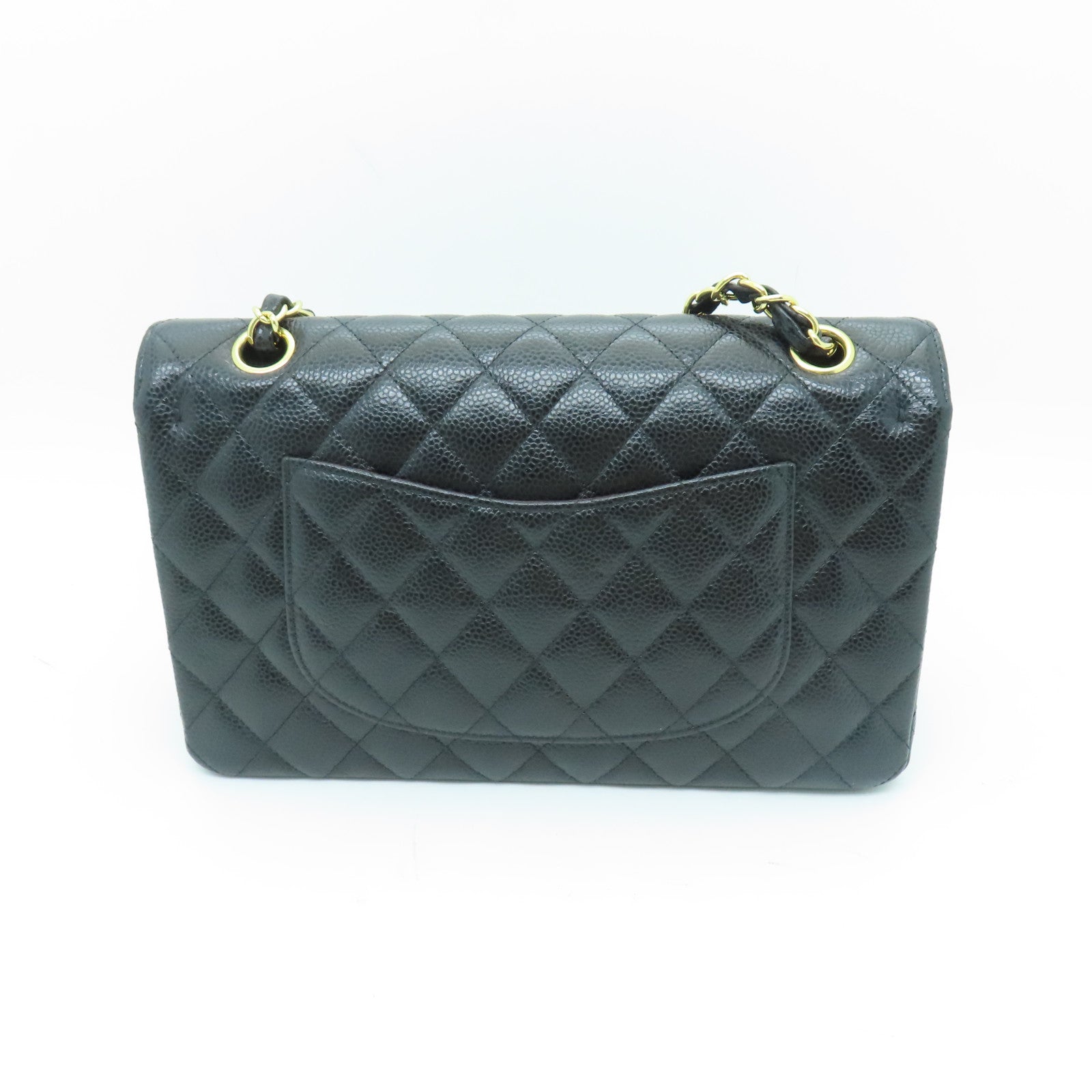CHANEL 菱格Caviar皮革Classic金扣鏈帶肩背袋黑色
