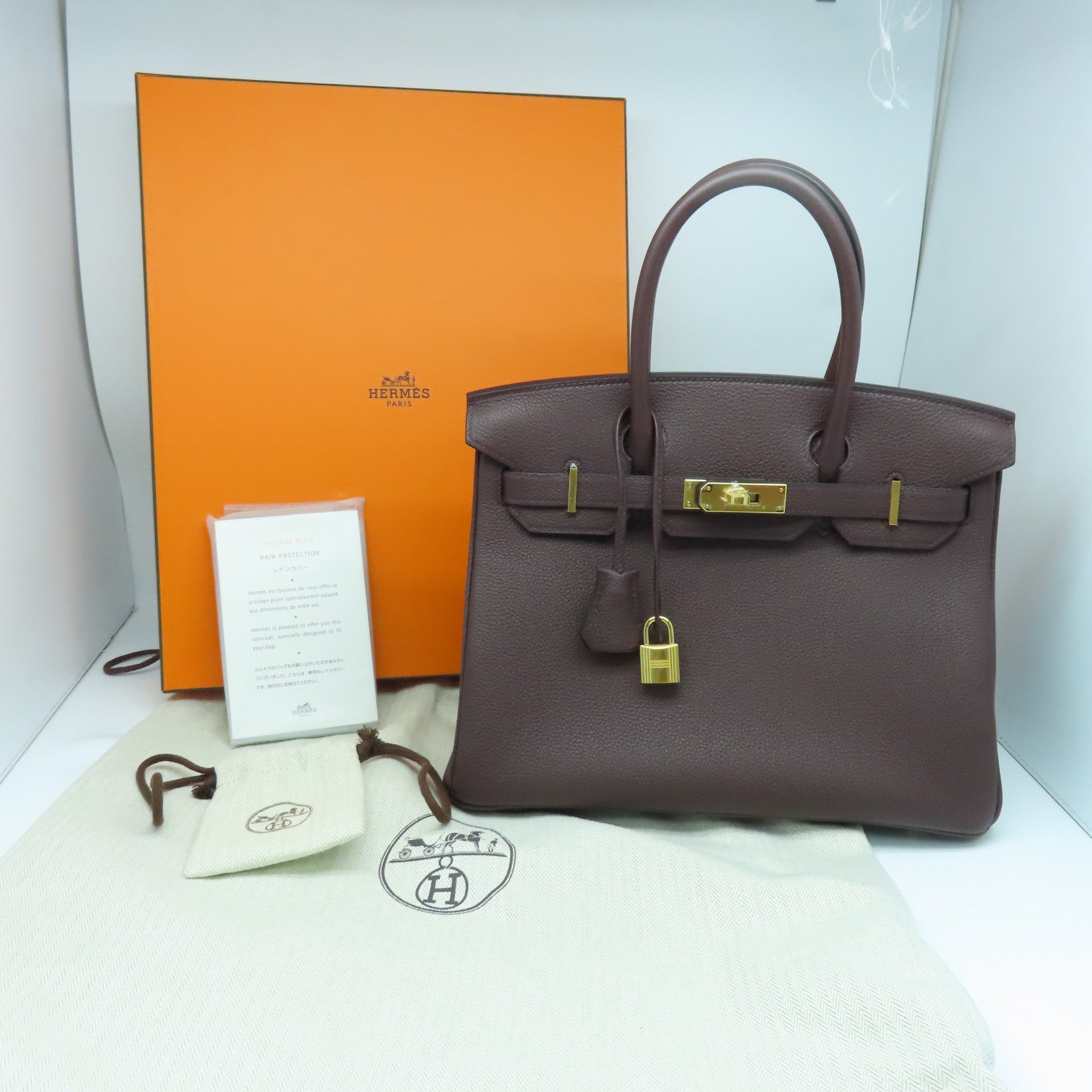 HERMES Togo Leather Birkin 30 Gold Buckle Hand Bag Rouge Sellie