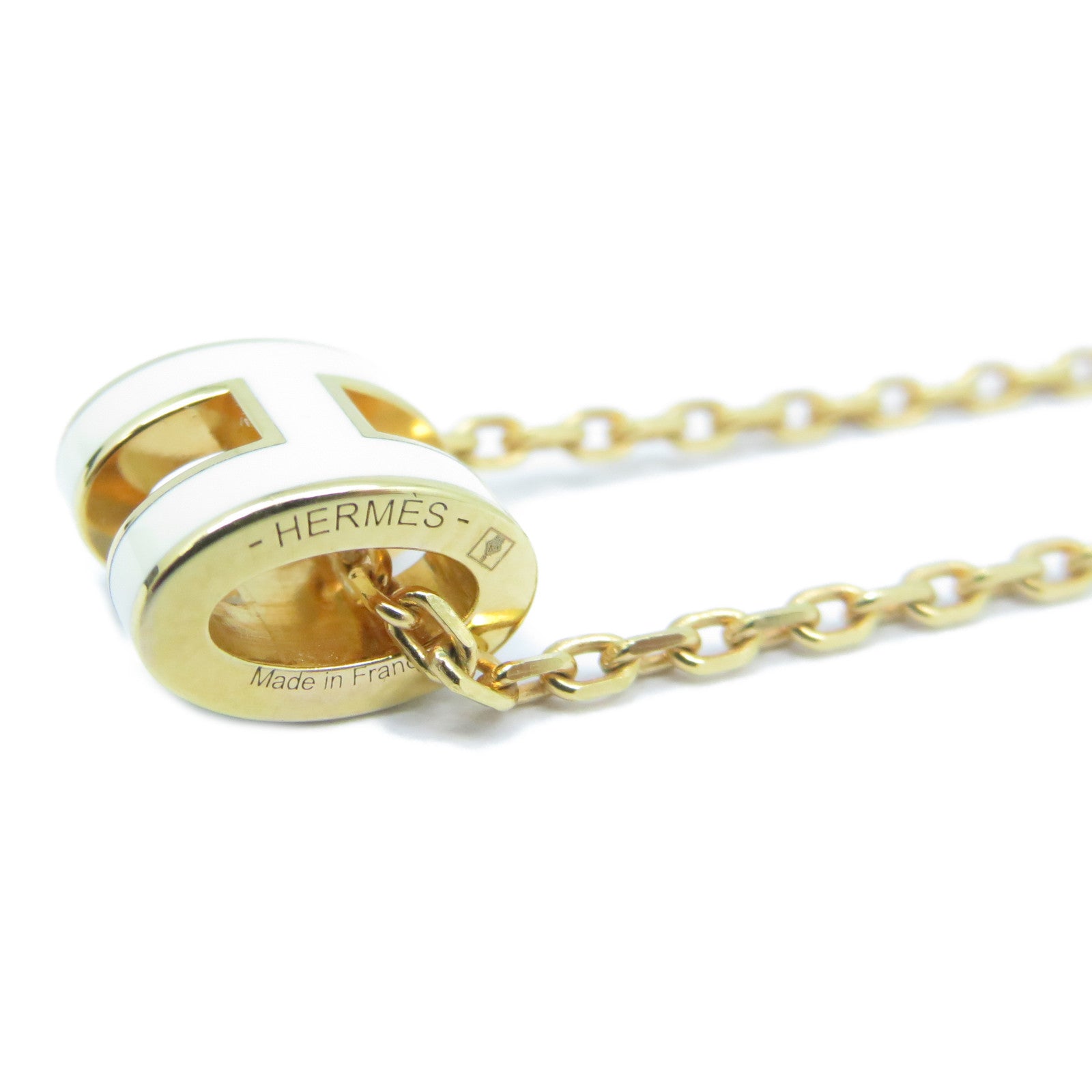 HERMES 金屬Mini Pop H Necklace金扣項鍊Nata奶油白色