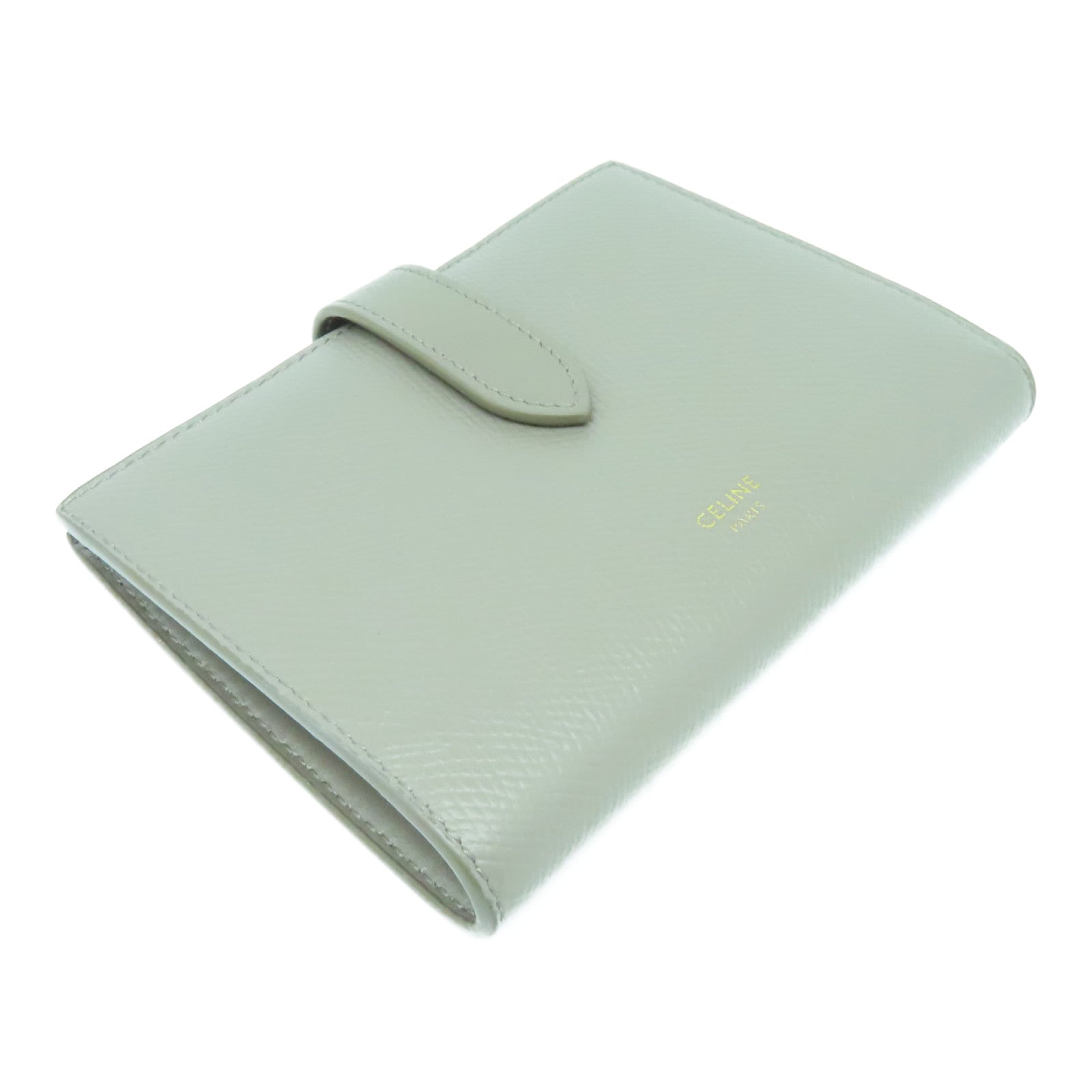 CELINE 牛皮皮革Medium Strap Wallet金扣钱包灰色