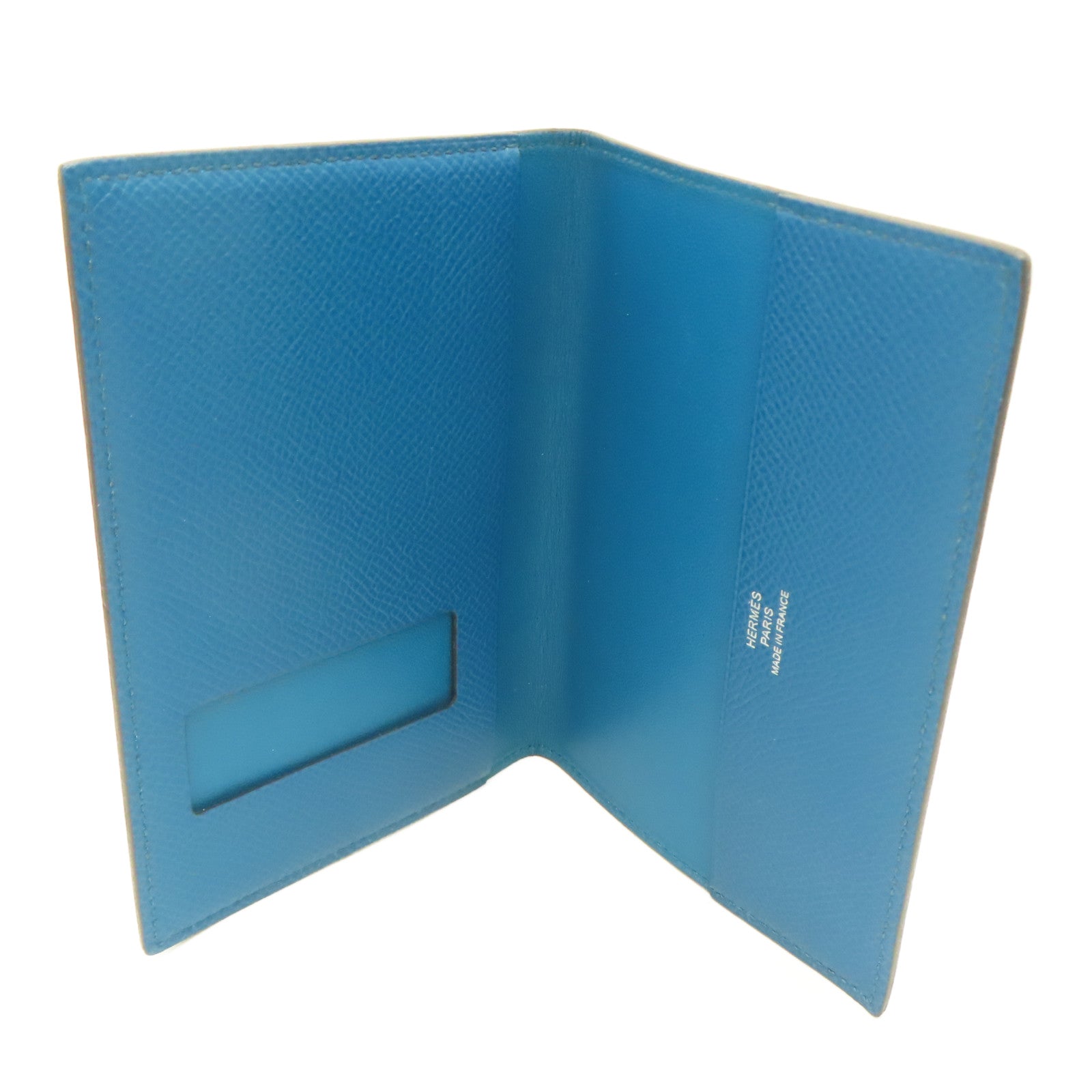 HERMES Epsom皮革Passport Case護照套綠藍色