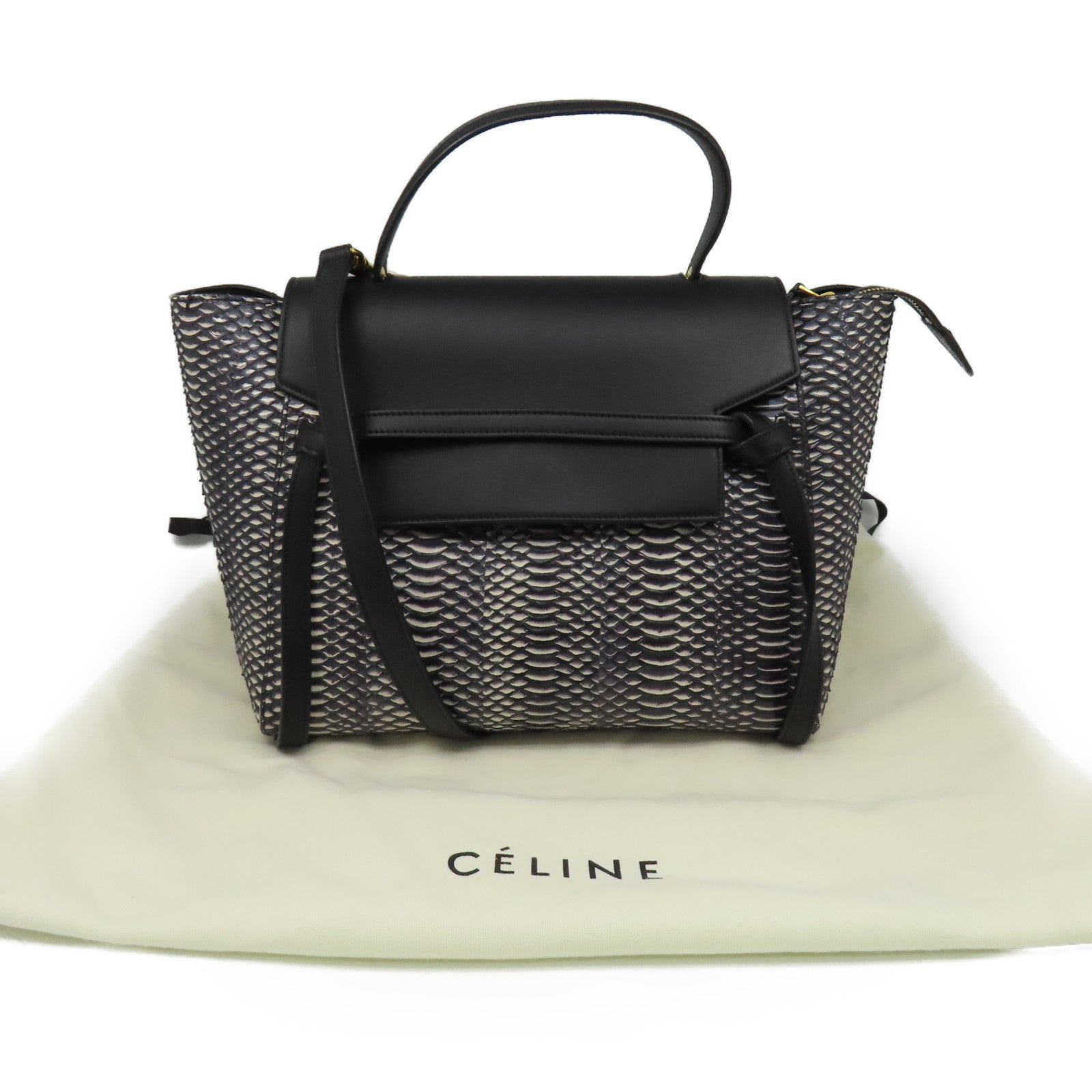 CELINE 蛇皮皮革/牛皮皮革Belt Bag 2Way Shoulder Bag手挽肩背兩用袋黑色/白色
