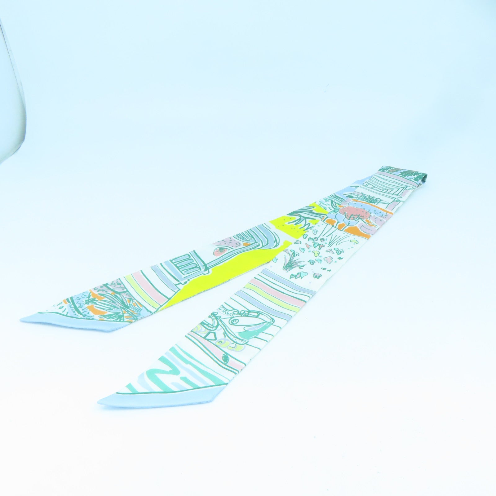 HERMES 絲質Twilly絲巾綠色/橙色/黃色