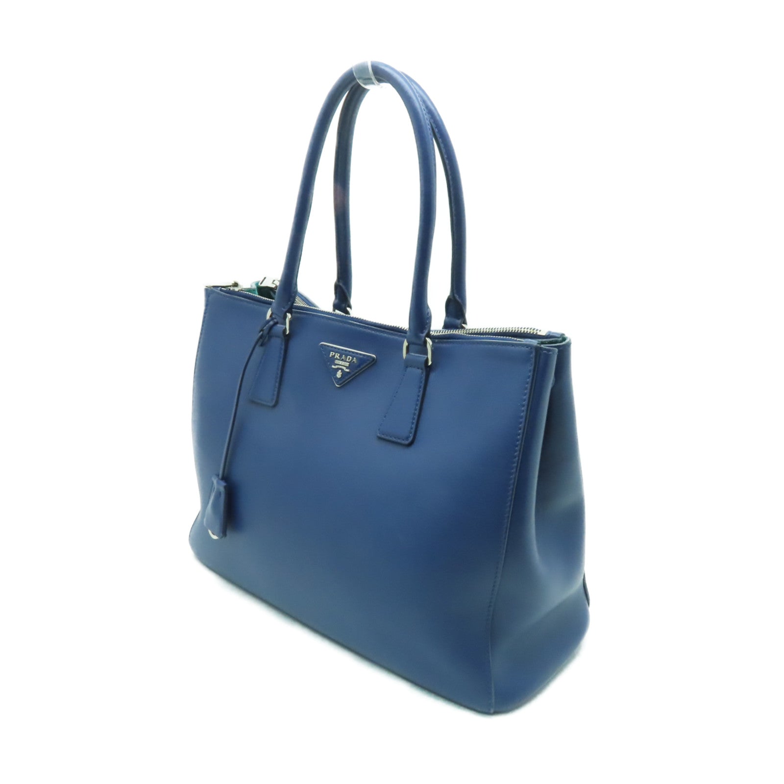 PRADA 牛皮皮革2 Way Shoulder銀扣手挽肩背兩用袋藍色