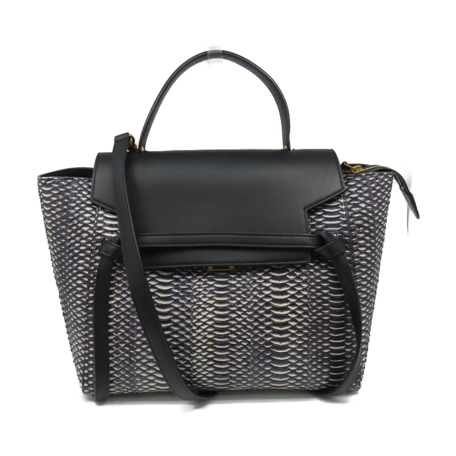 CELINE 蛇皮皮革/牛皮皮革Belt Bag 2Way Shoulder Bag手挽肩背兩用袋黑色/白色