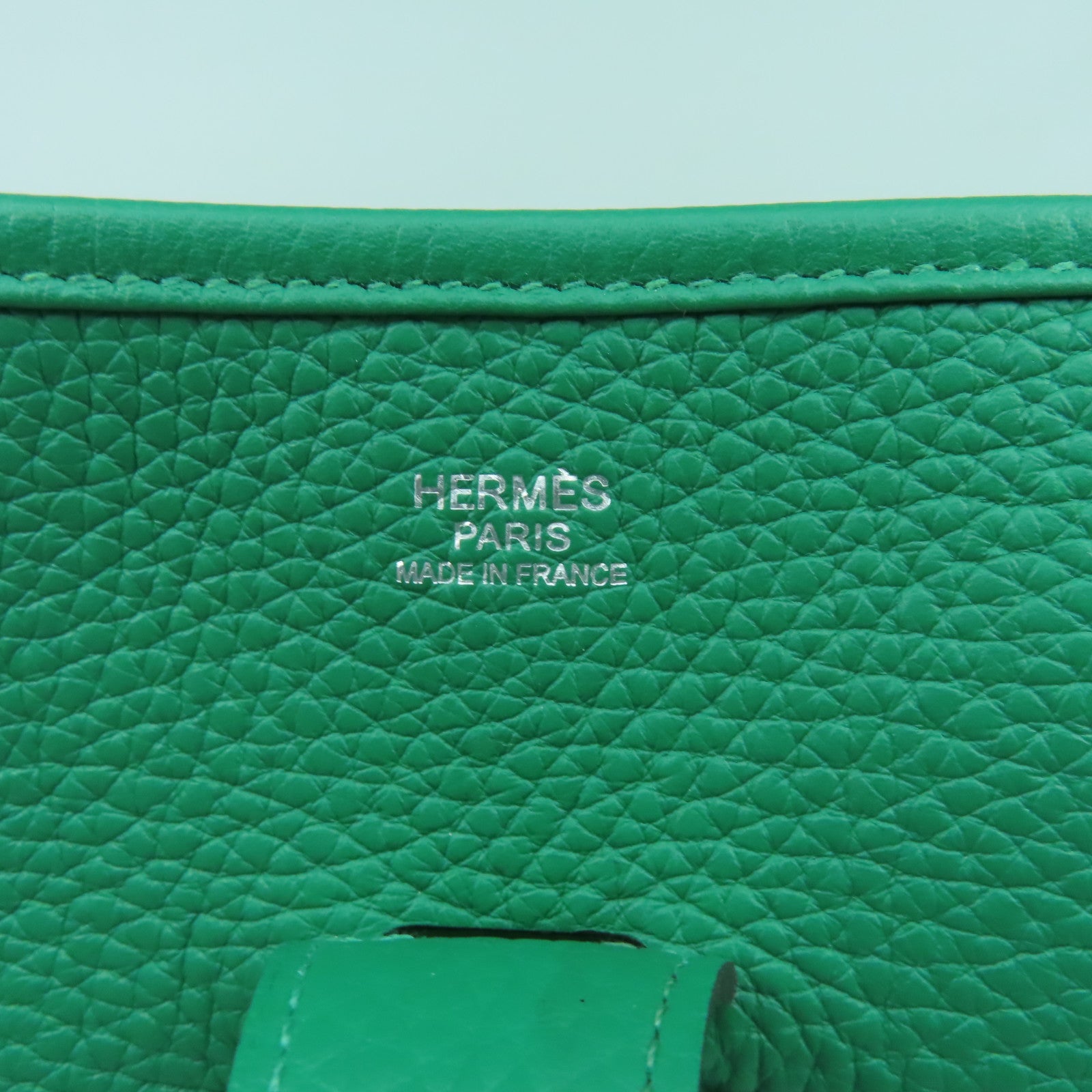 HERMES Clemence皮革Evelyne GM銀扣肩背袋綠色