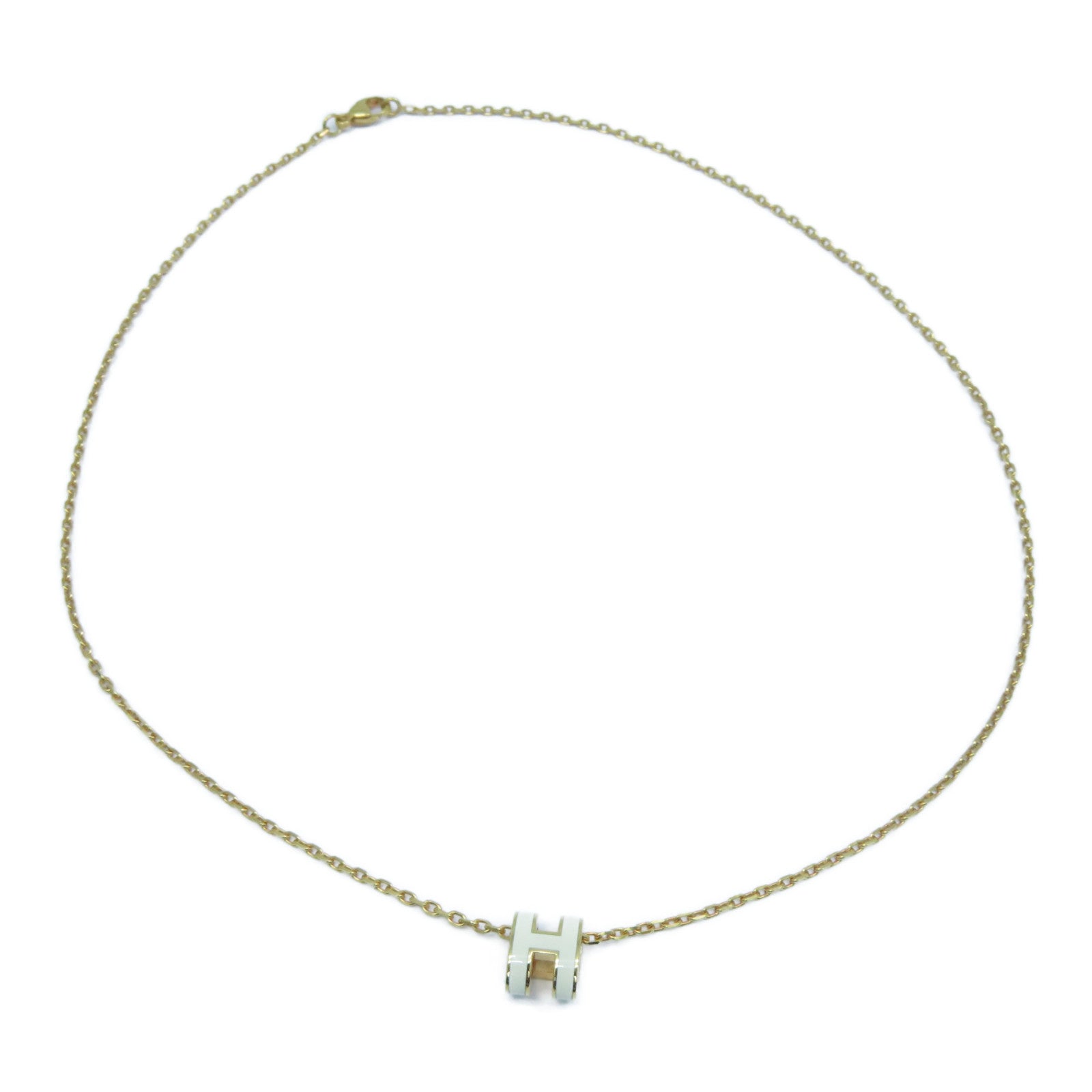 HERMES 金屬Mini Pop H Necklace金扣項鍊Nata奶油白色