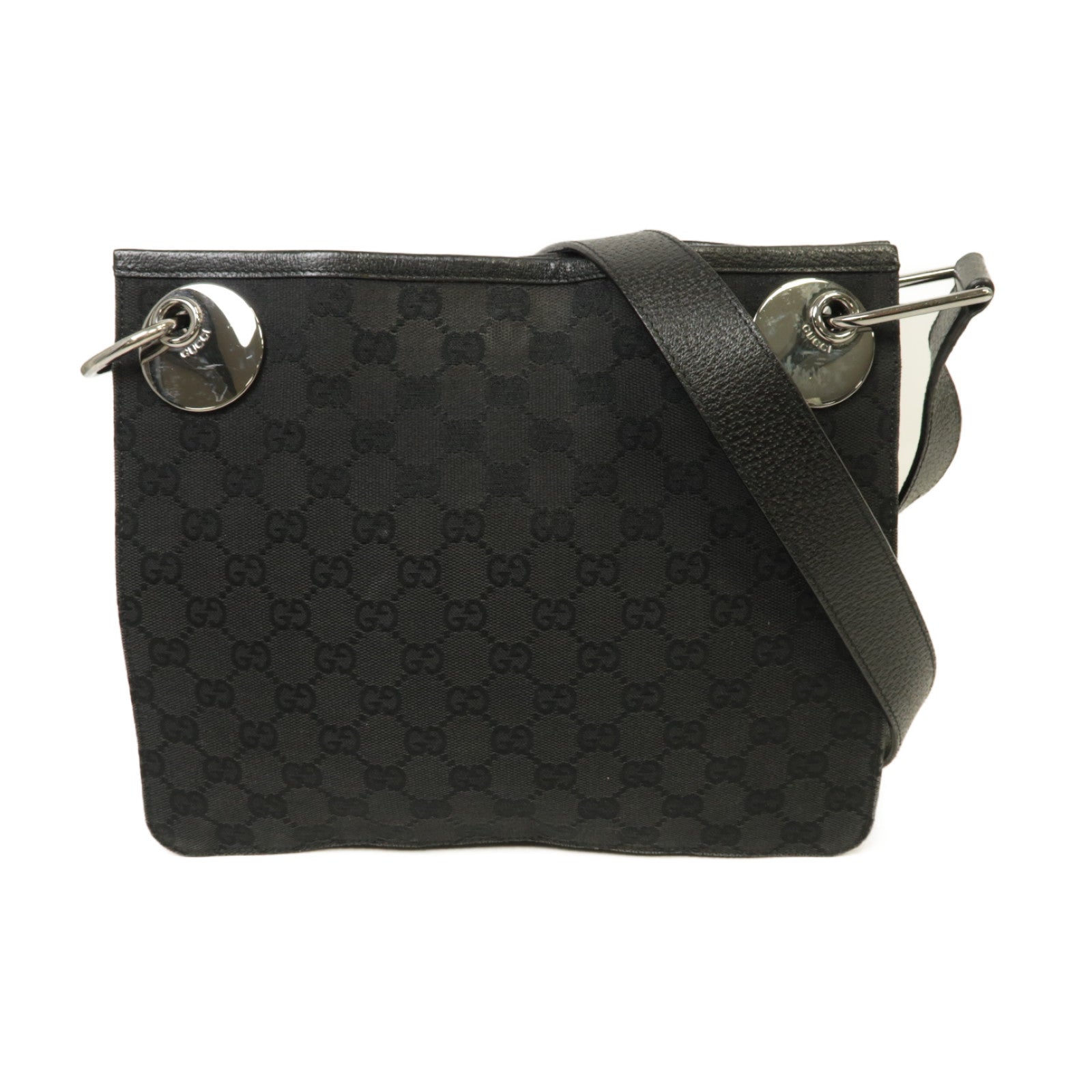 GUCCI 帆布Shoulder Bag銀扣肩背袋黒色