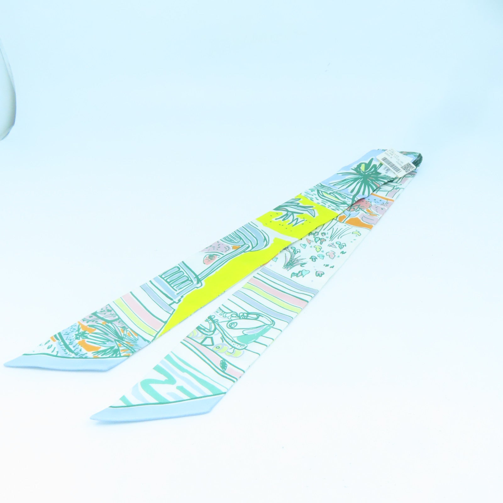 HERMES 絲質Twilly絲巾綠色/橙色/黃色