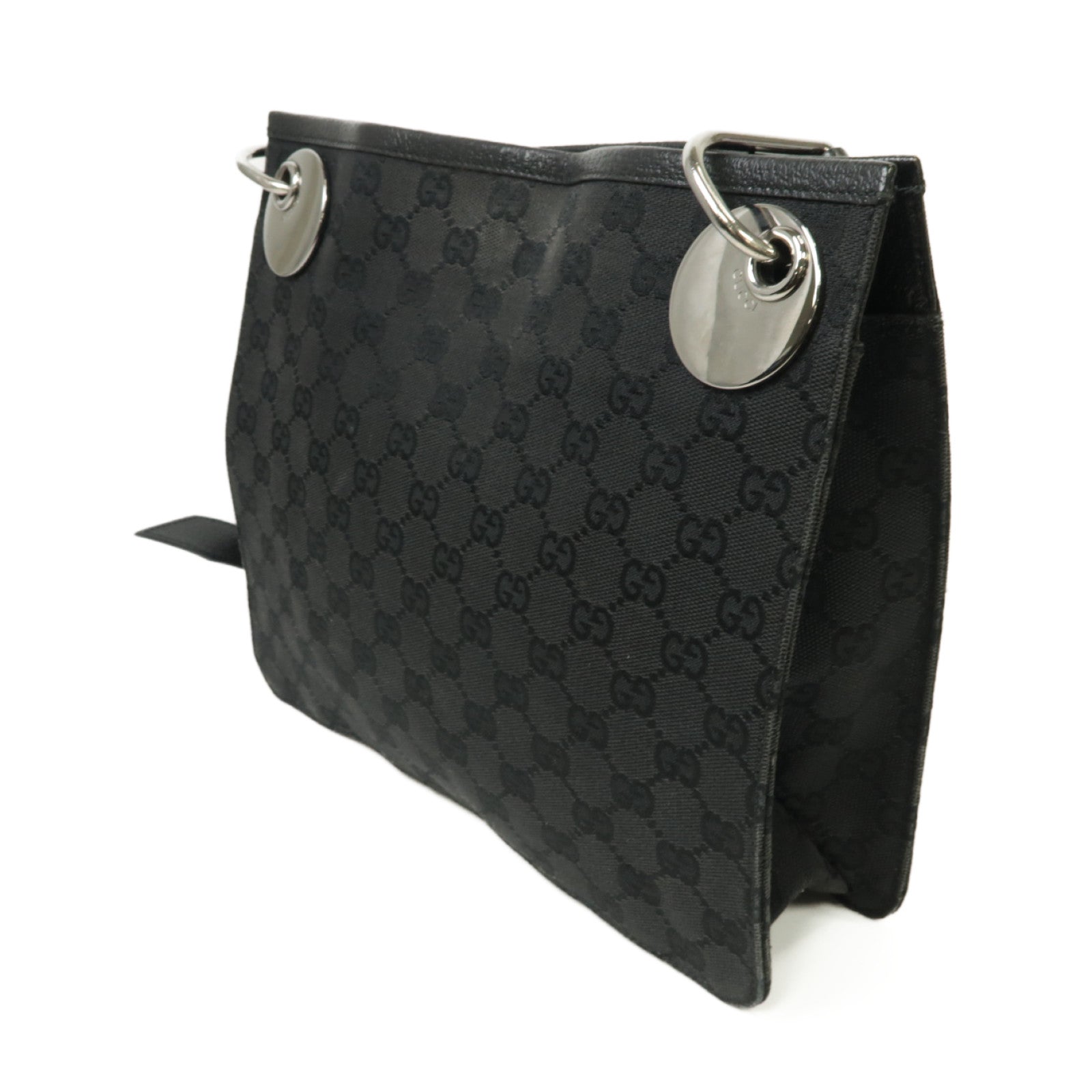 GUCCI 帆布Shoulder Bag銀扣肩背袋黒色