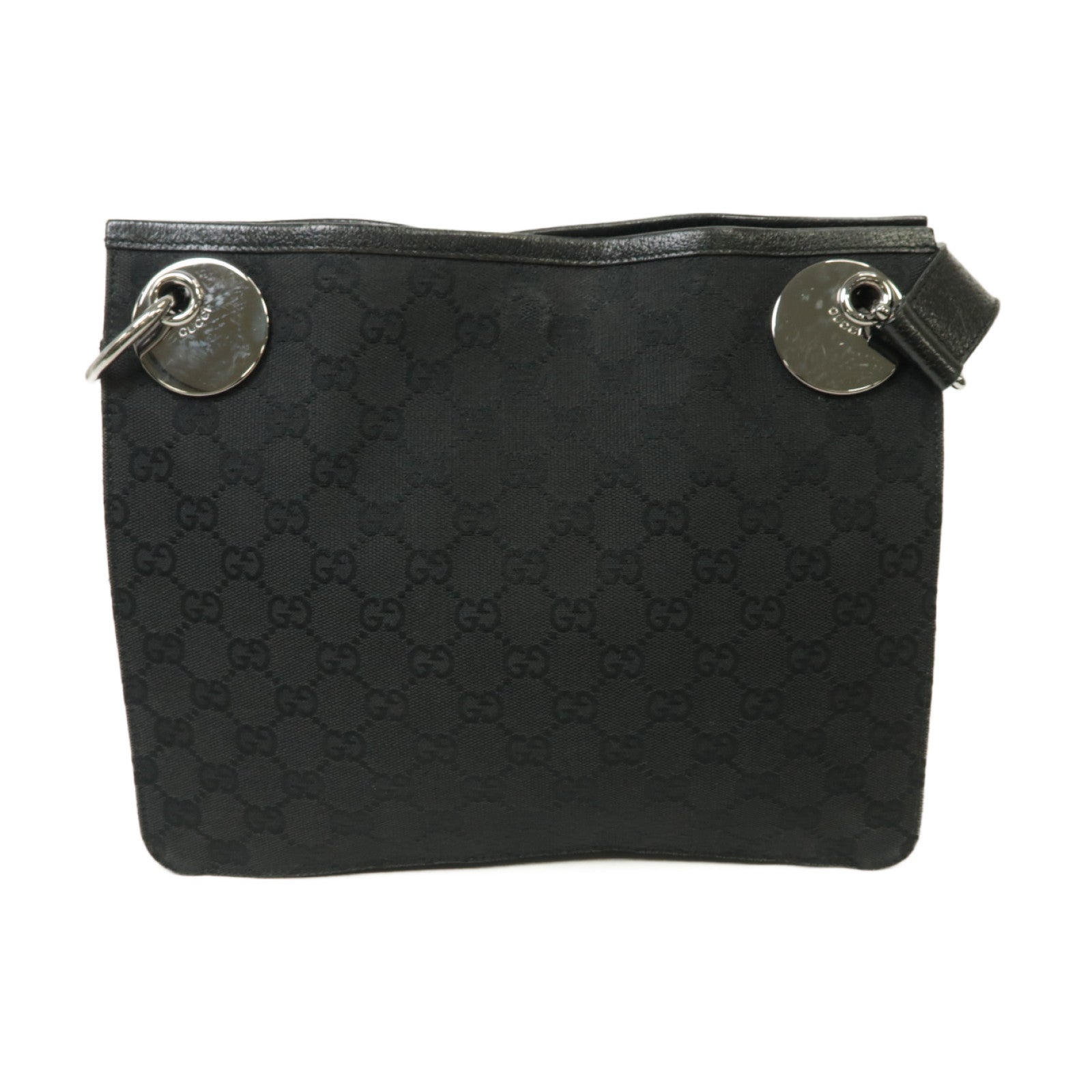 GUCCI 帆布Shoulder Bag銀扣肩背袋黒色