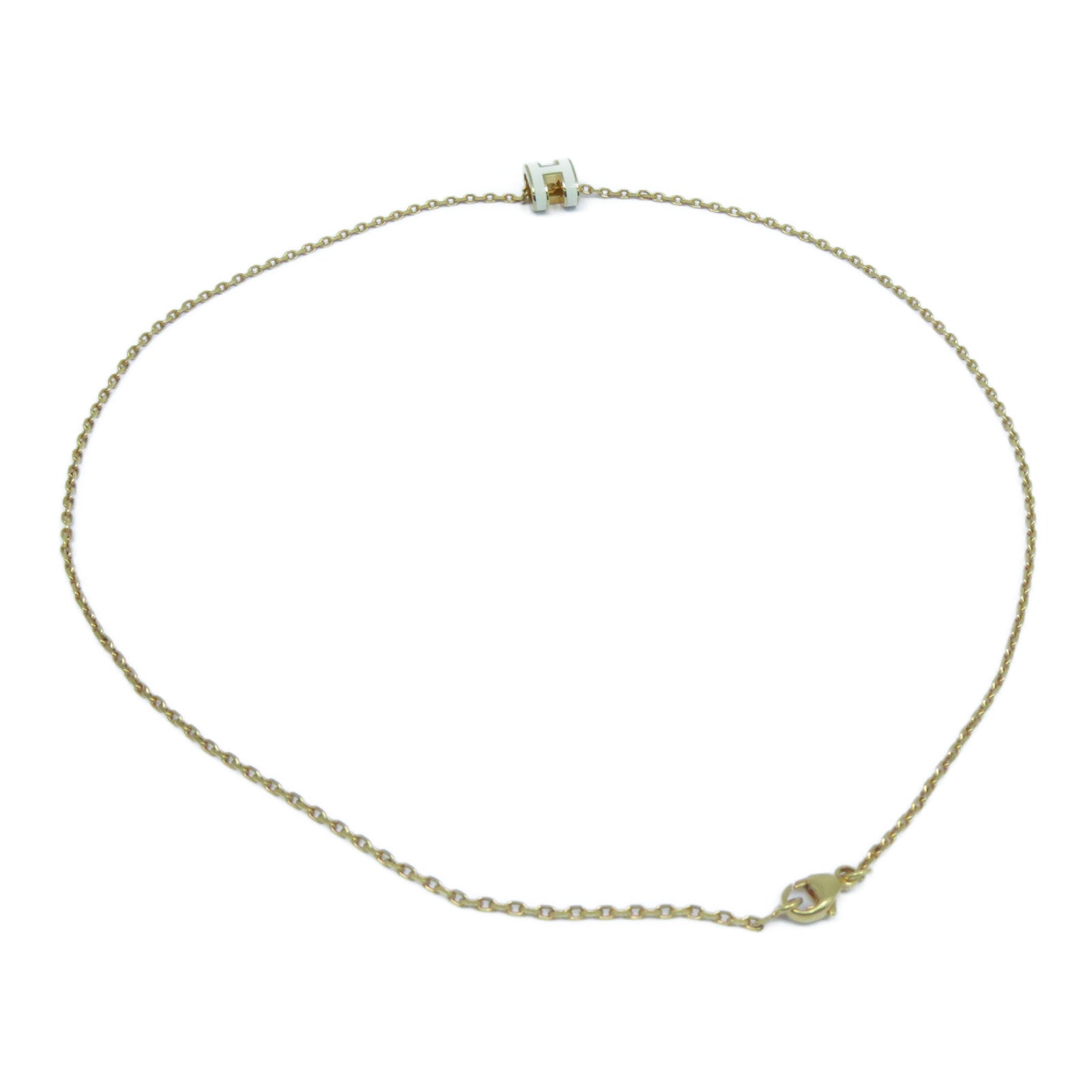 HERMES 金屬Mini Pop H Necklace金扣項鍊Nata奶油白色