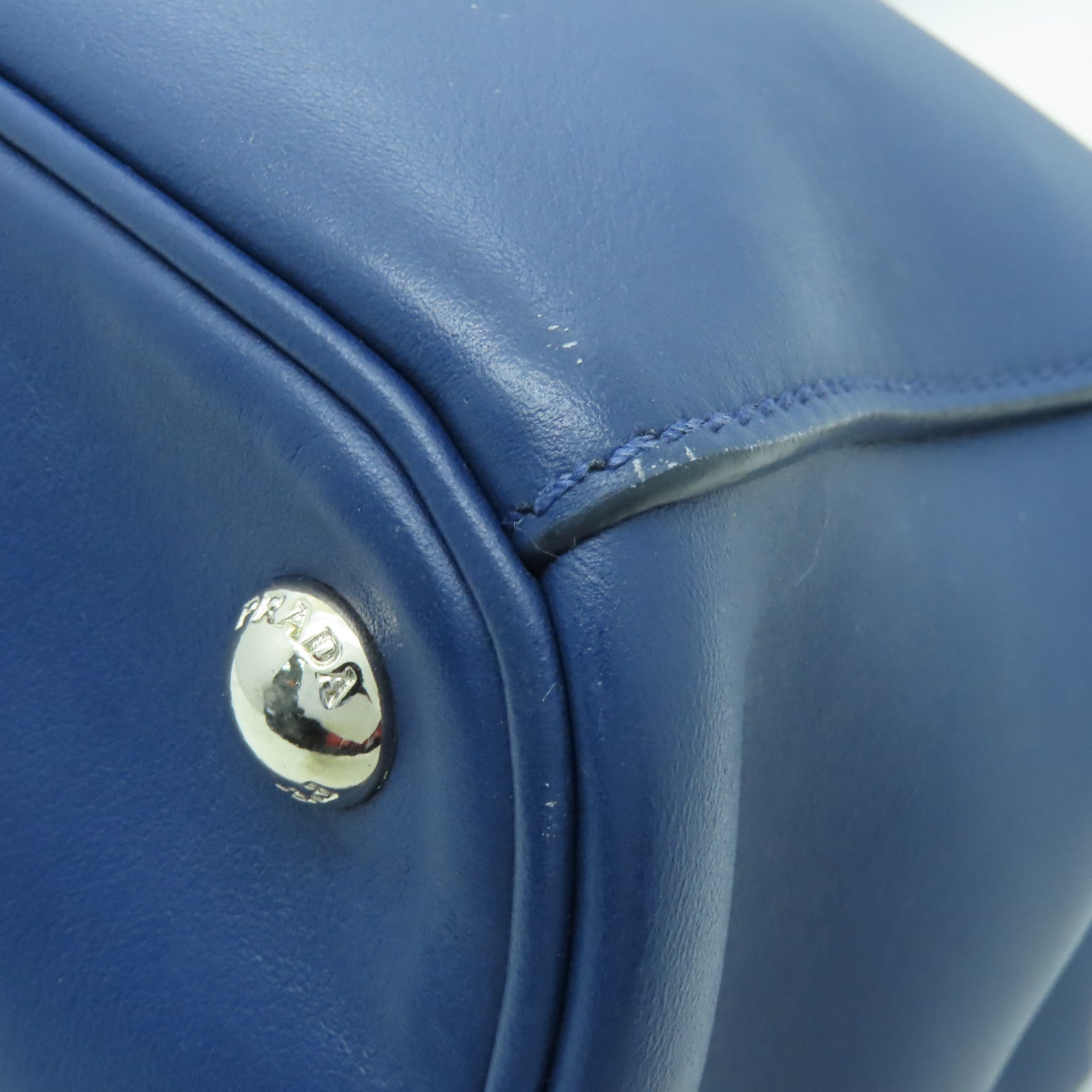 PRADA 牛皮皮革2 Way Shoulder銀扣手挽肩背兩用袋藍色