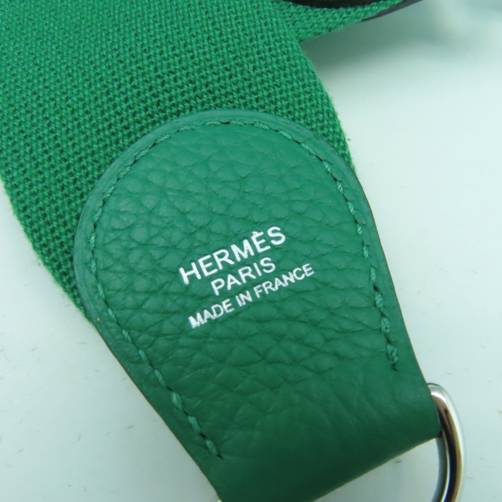 HERMES Clemence皮革Evelyne GM銀扣肩背袋綠色