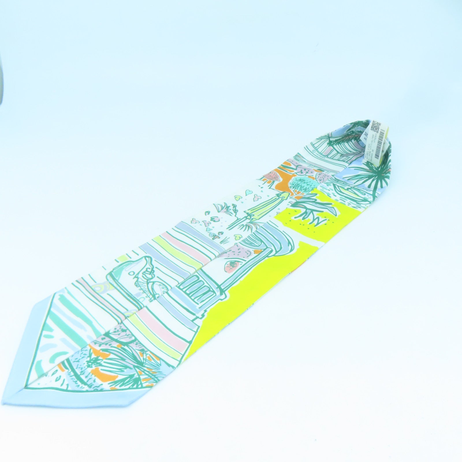 HERMES 絲質Twilly絲巾綠色/橙色/黃色
