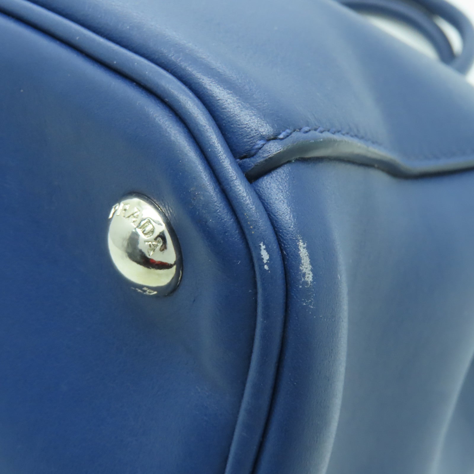 PRADA 牛皮皮革2 Way Shoulder銀扣手挽肩背兩用袋藍色