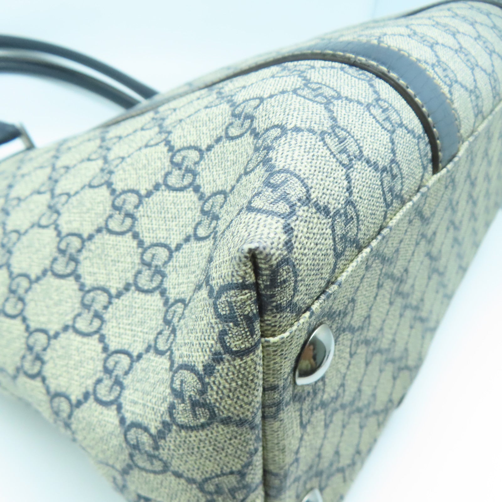 GUCCI 塗層帆布Tote Bag銀扣肩背袋灰色/藍色