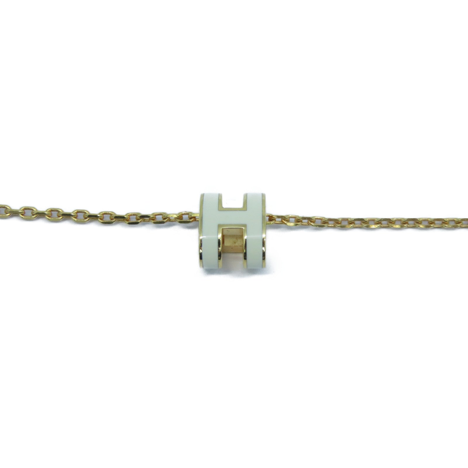 HERMES 金屬Mini Pop H Necklace金扣項鍊Nata奶油白色