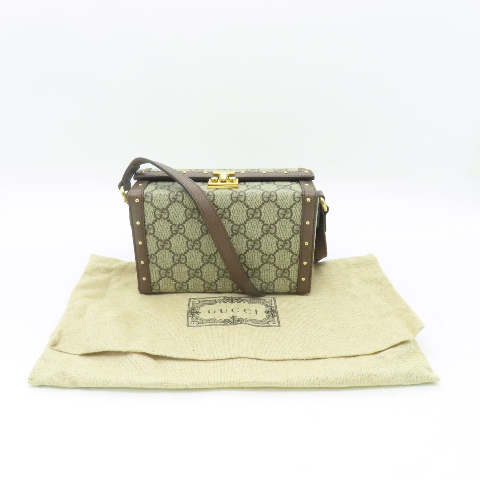 GUCCI 塗層帆布GG MINI BAG金扣肩背袋啡色