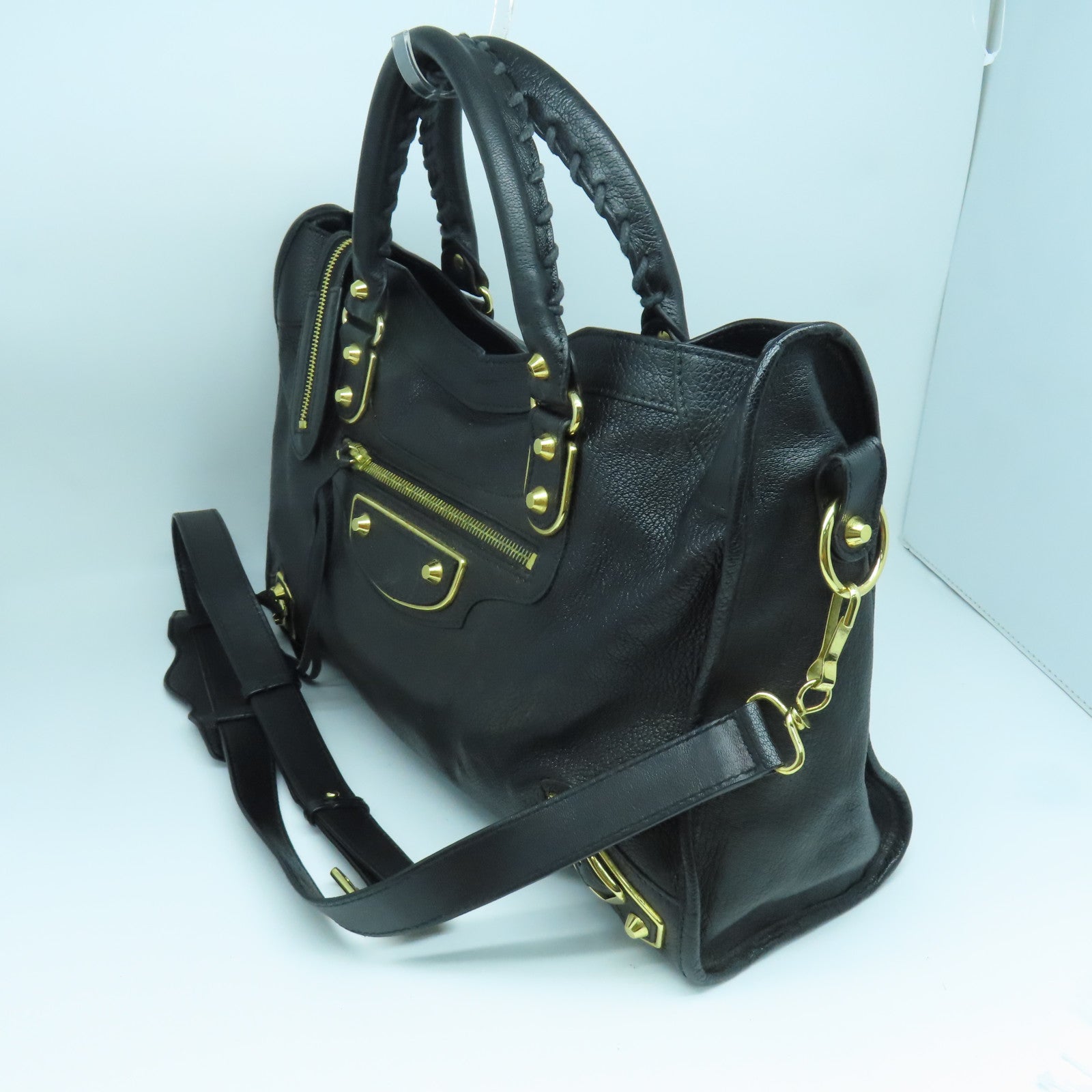 BALENCIAGA 牛皮皮革City金扣手挽肩背兩用袋黑色