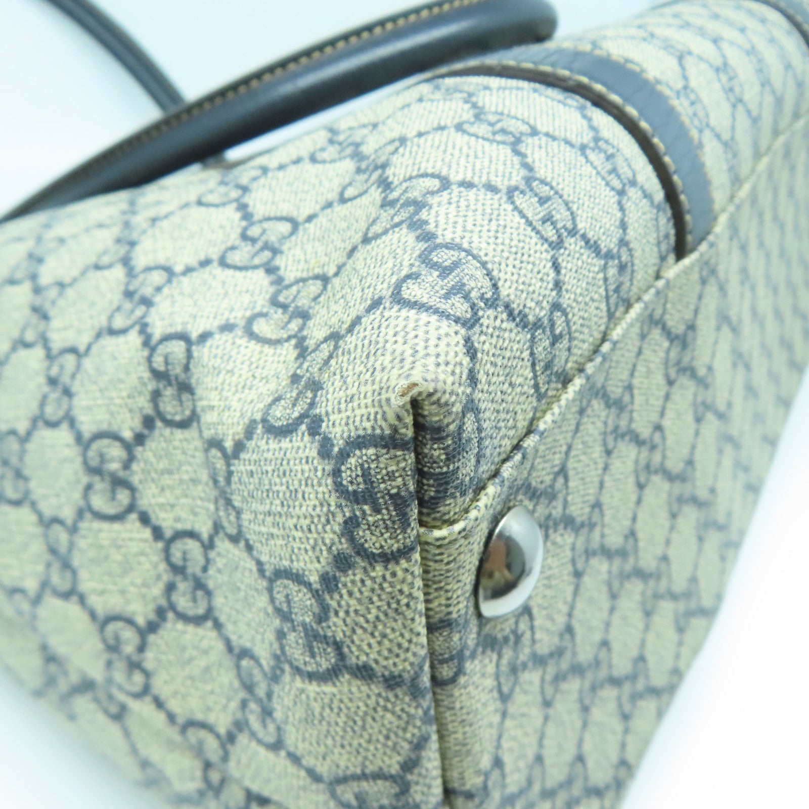 GUCCI 塗層帆布Tote Bag銀扣肩背袋灰色/藍色