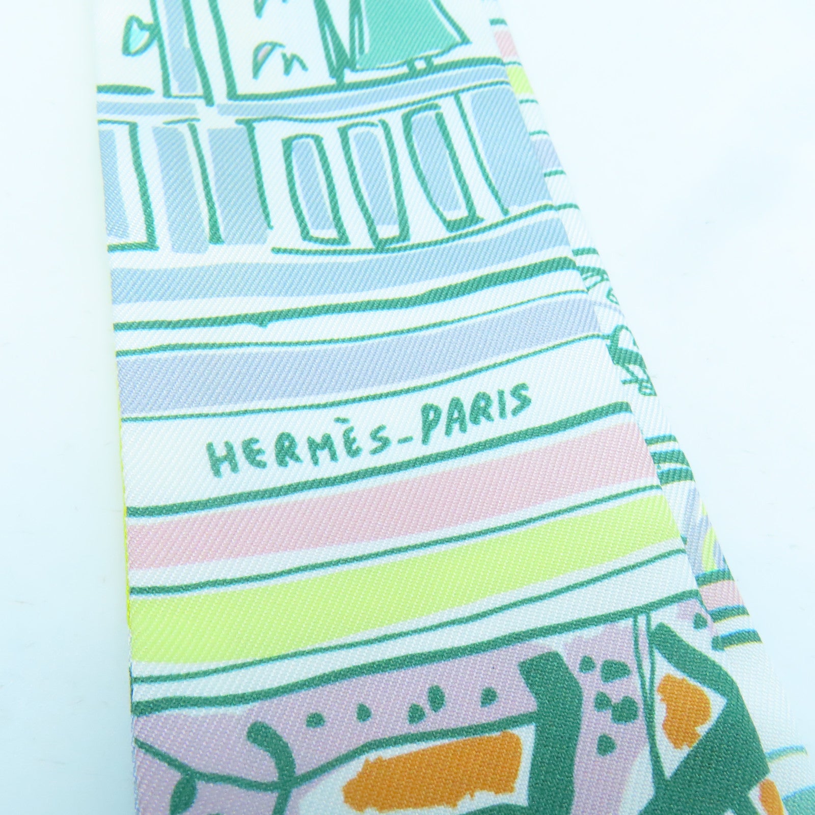 HERMES 絲質Twilly絲巾綠色/橙色/黃色