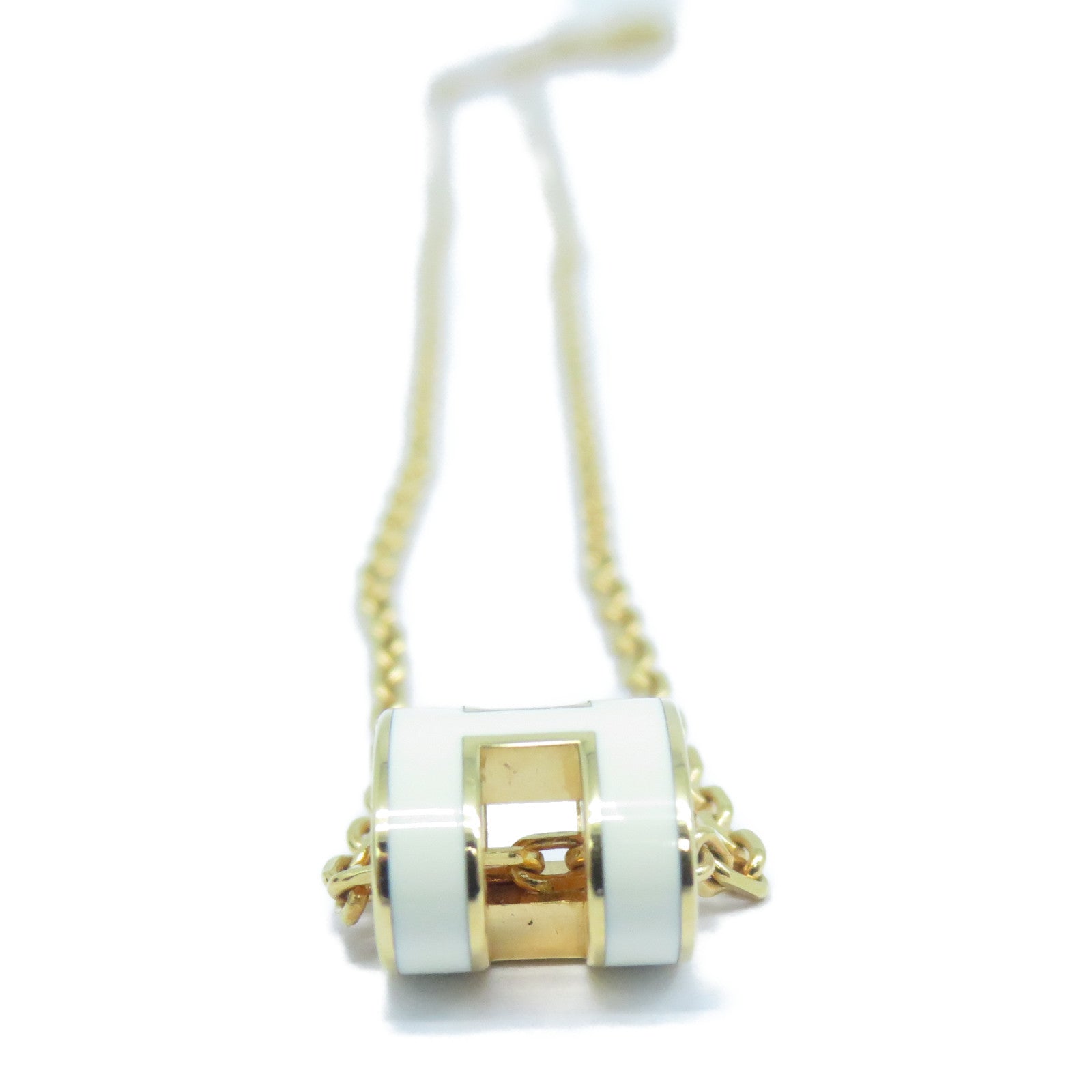 HERMES 金屬Mini Pop H Necklace金扣項鍊Nata奶油白色