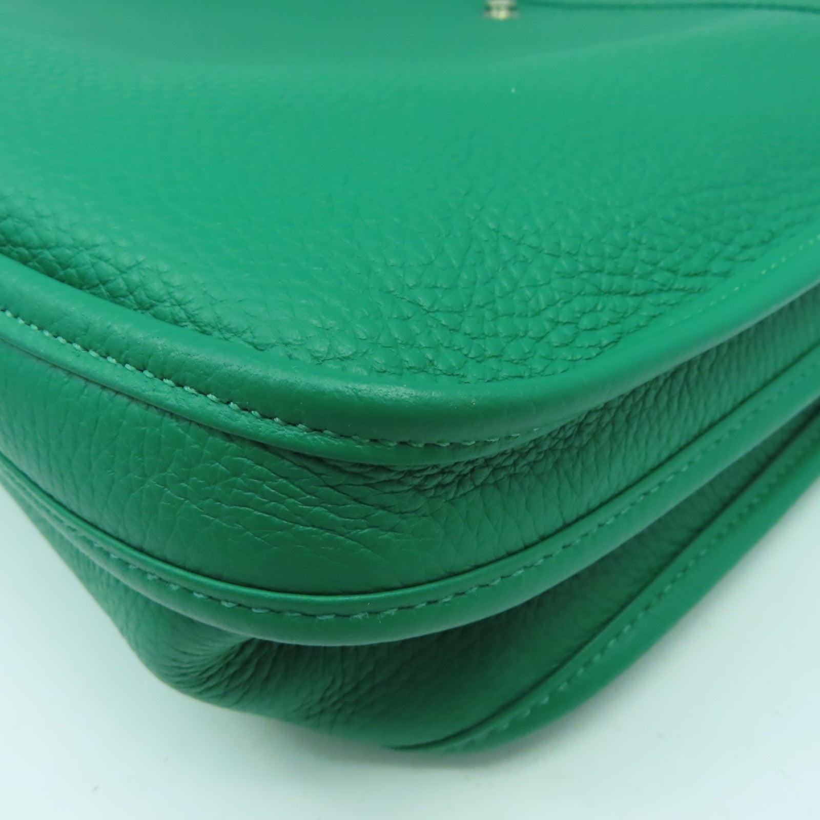 HERMES Clemence皮革Evelyne GM銀扣肩背袋綠色