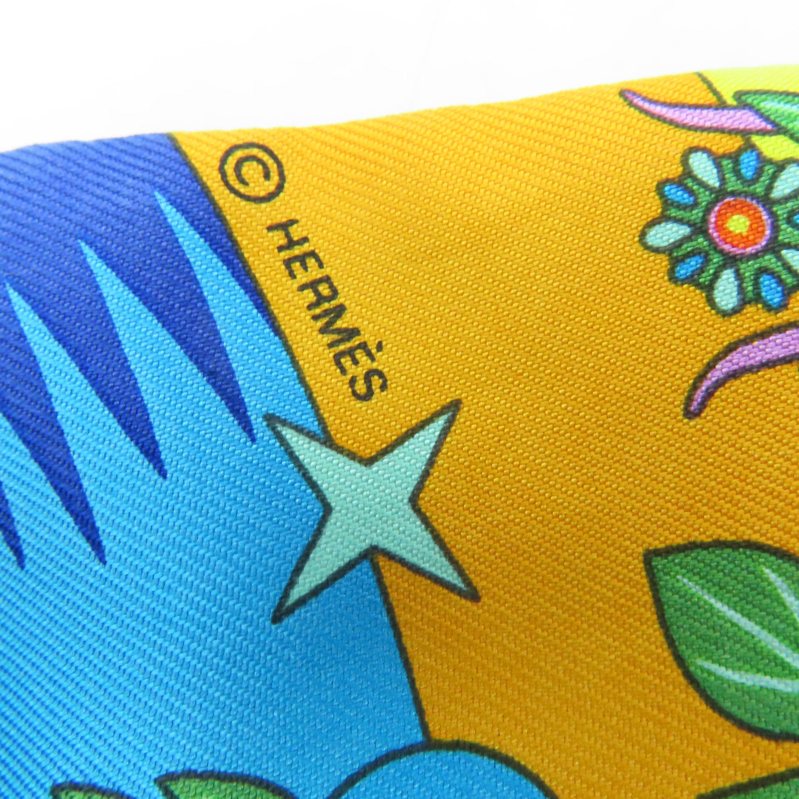 HERMES 絲質Twilly絲巾橙色綠色
