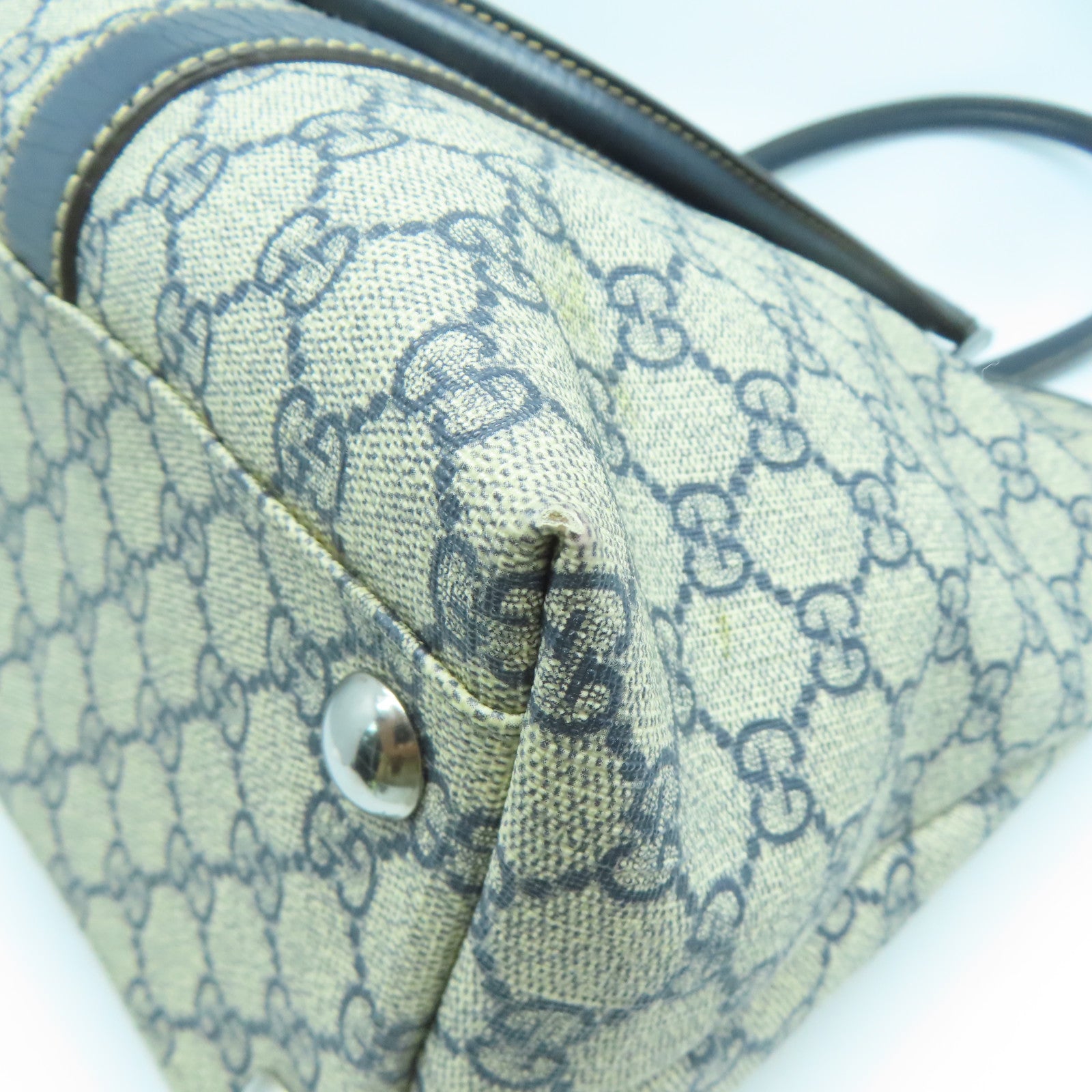 GUCCI 塗層帆布Tote Bag銀扣肩背袋灰色/藍色